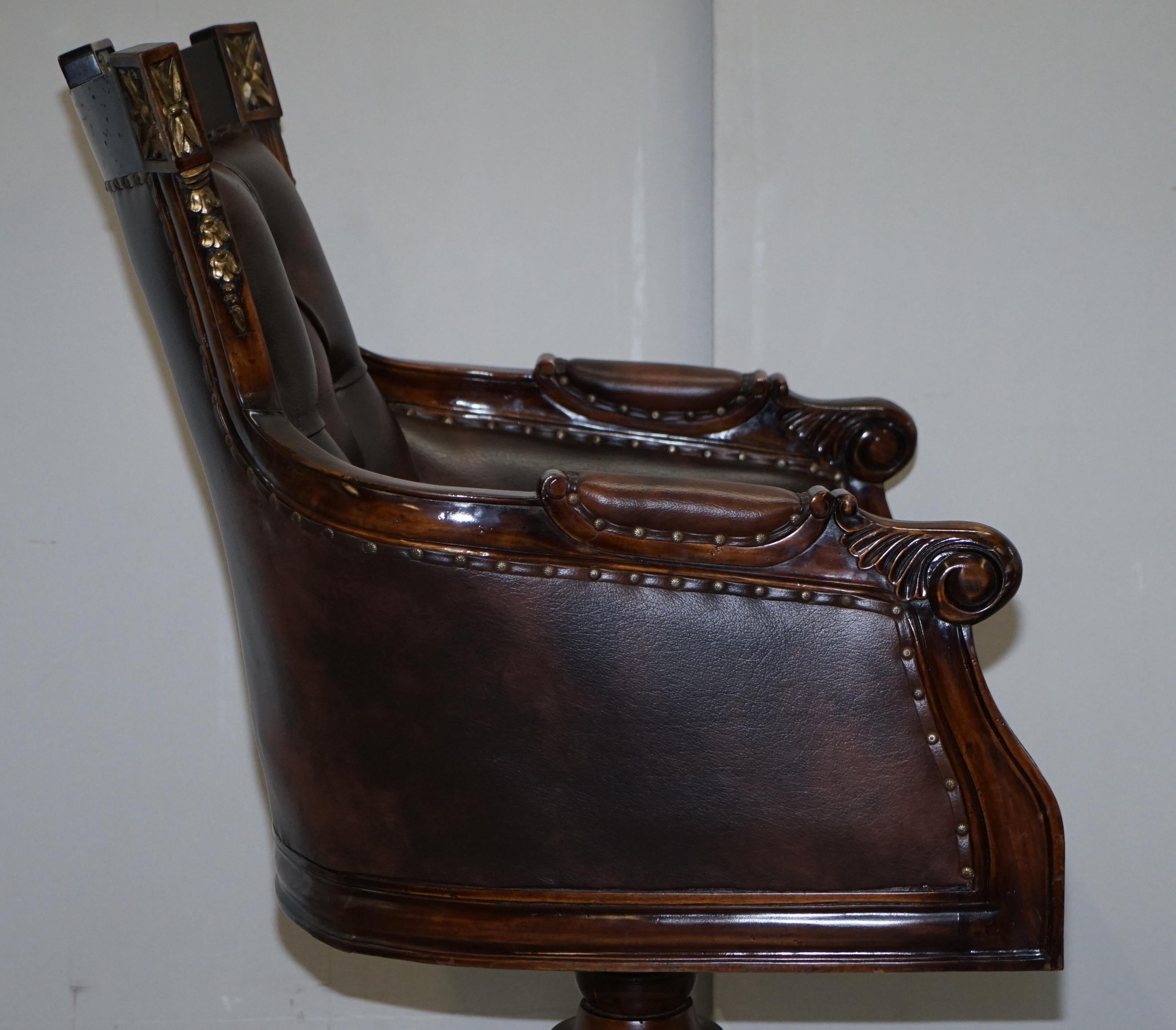 Large Vintage Napoleon Style Brown Leather Chesterfield Captains Office Chair 11