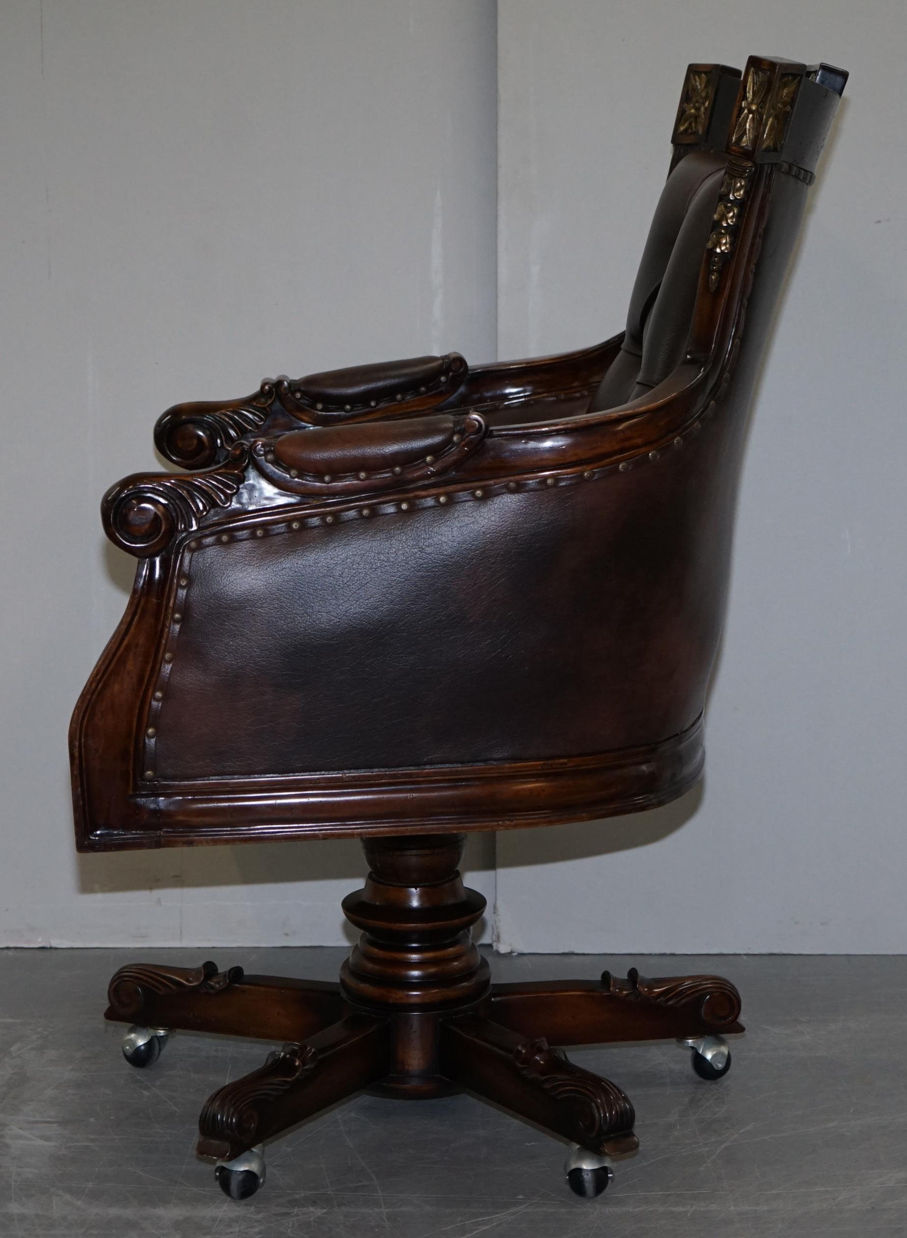 Large Vintage Napoleon Style Brown Leather Chesterfield Captains Office Chair 13