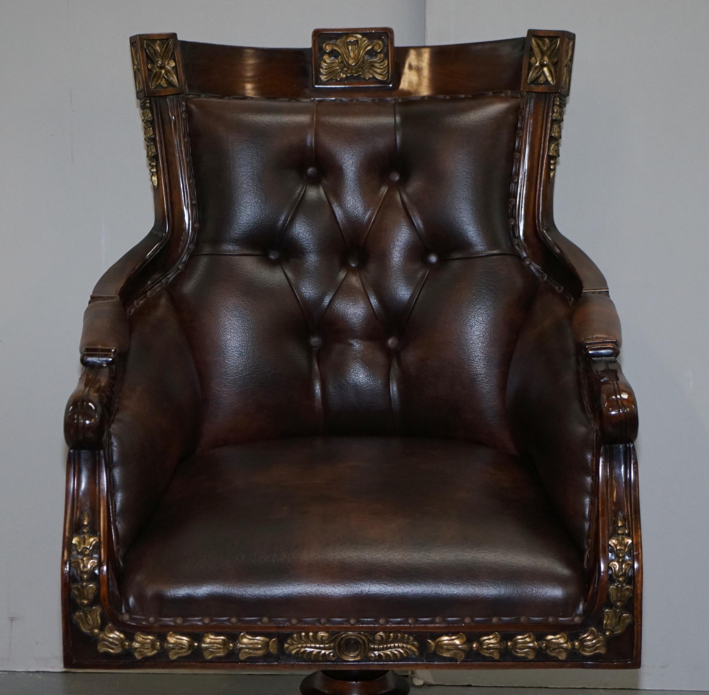 Napoleon III Large Vintage Napoleon Style Brown Leather Chesterfield Captains Office Chair