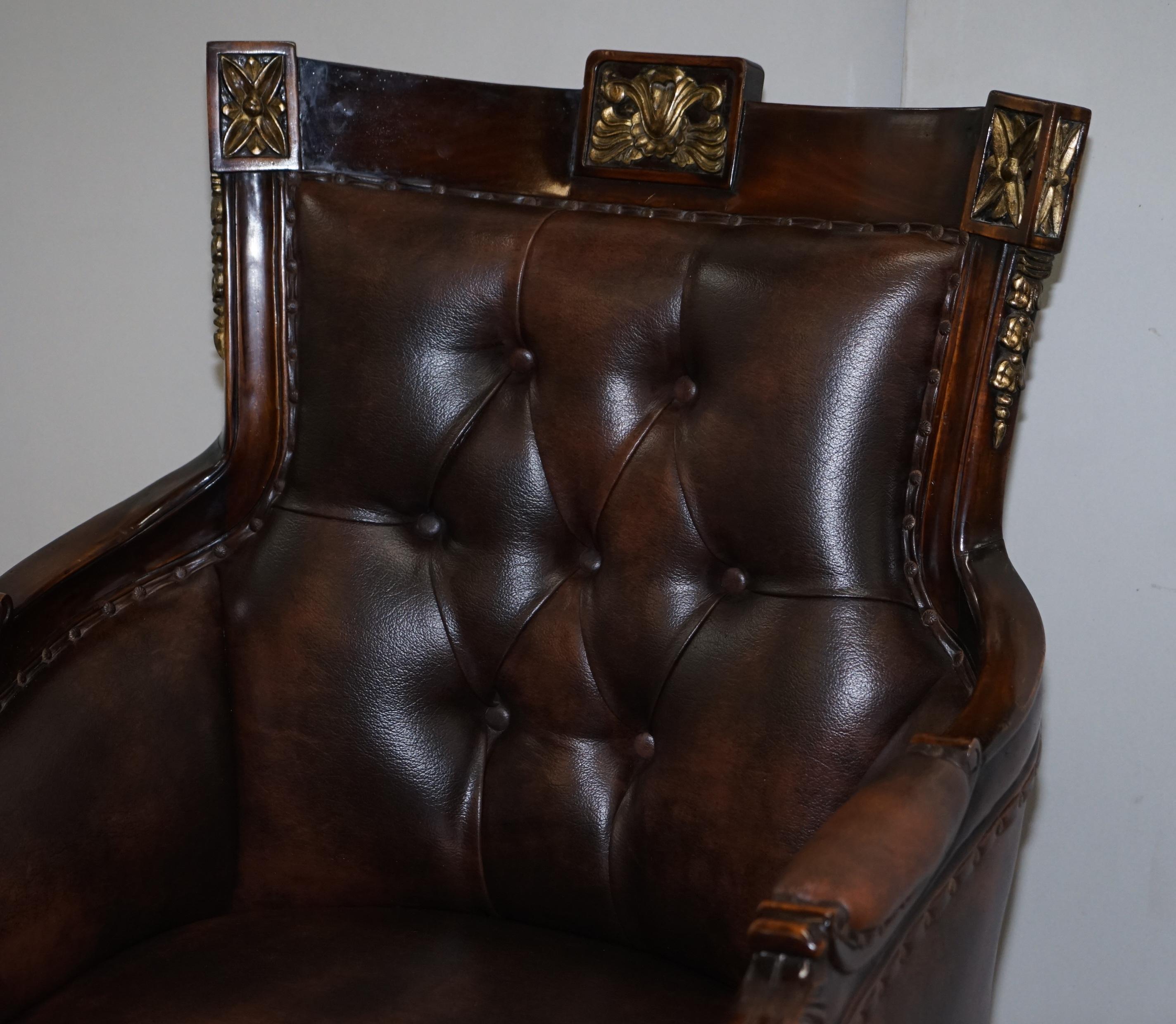 English Large Vintage Napoleon Style Brown Leather Chesterfield Captains Office Chair