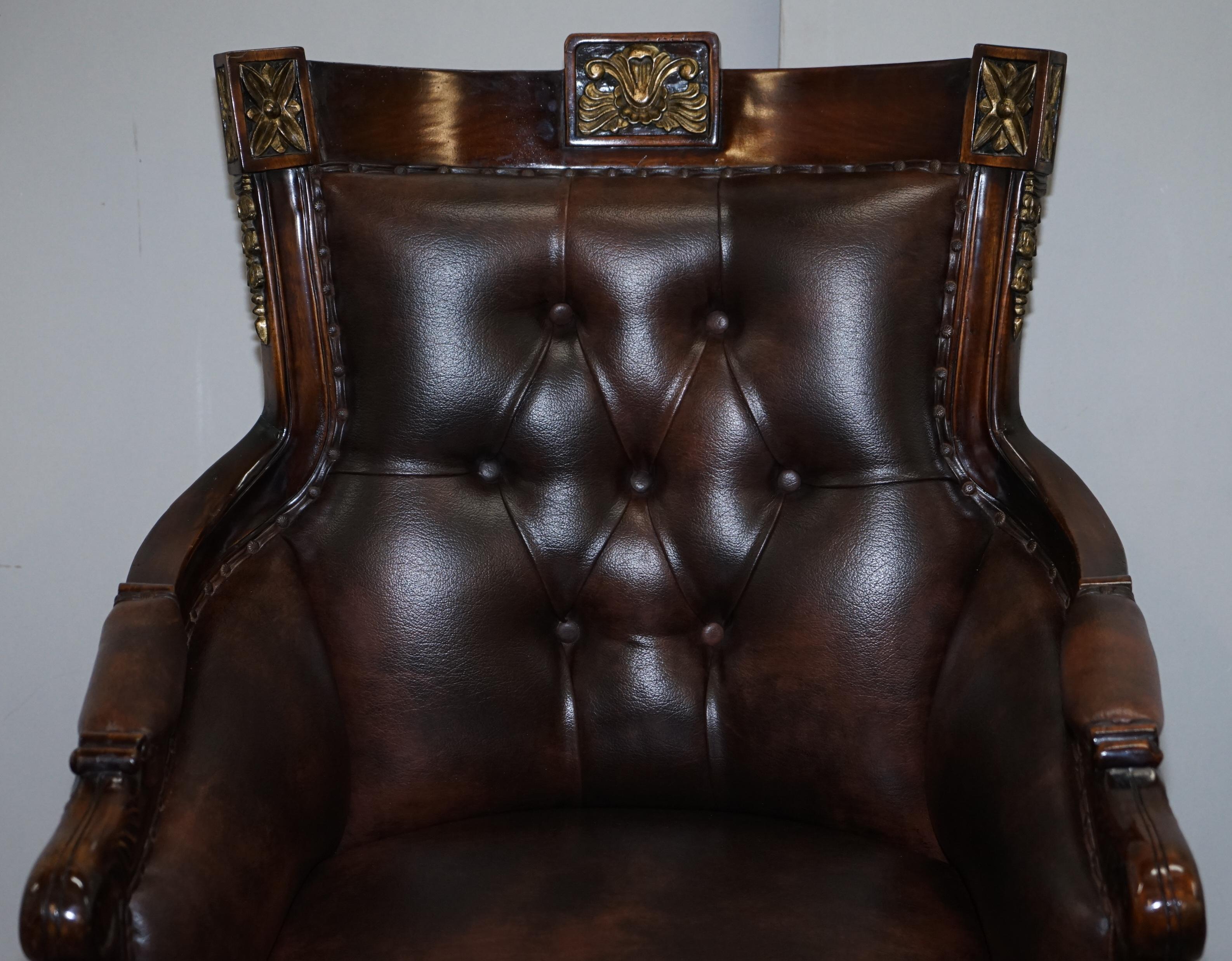 Hand-Crafted Large Vintage Napoleon Style Brown Leather Chesterfield Captains Office Chair