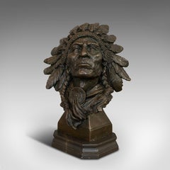 Large Vintage Native American Chief Bust, Bronze, Sculpture, Sioux, after Kauba