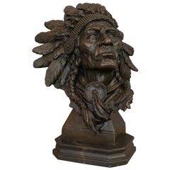 Large Vintage Native American Chief Bust, Bronze, Sculpture, Sioux, after Kauba