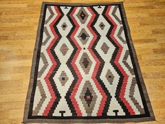 Vintage Native American Navajo Rug in Eye Dazzler Pattern in White, Red, Brown