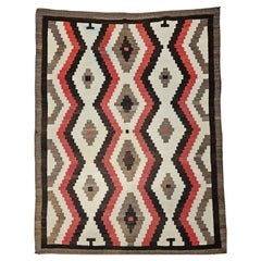 Large Used Native American Navajo Rug in White, Red, Brown, Chocolate