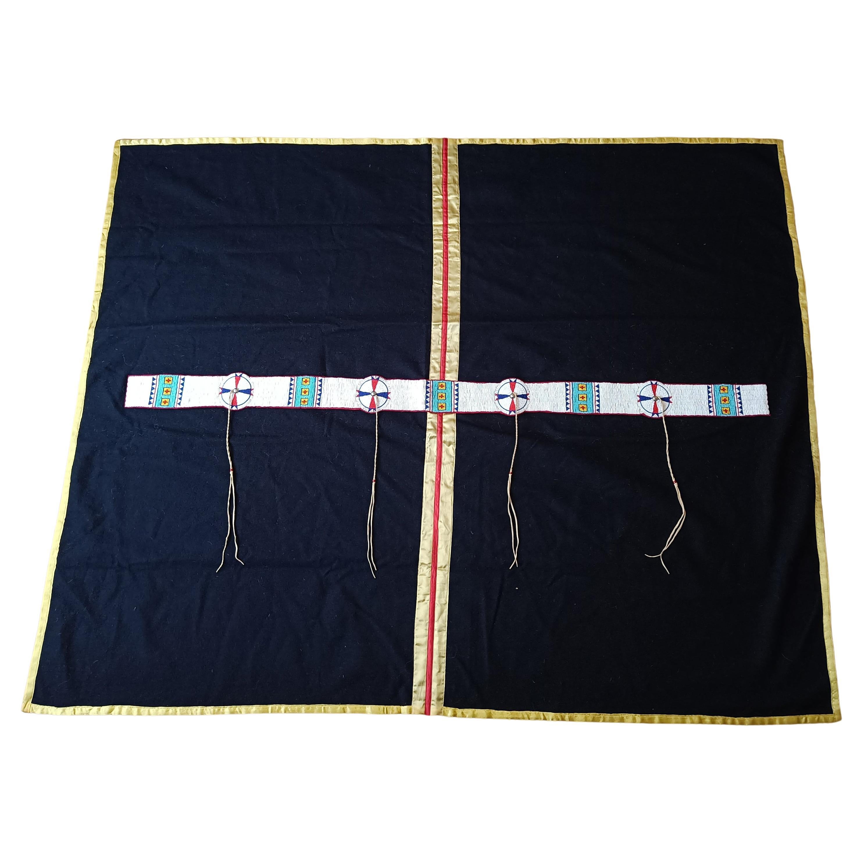 Vintage Native American Plains beaded Blanket Rug Interior design collectibles For Sale