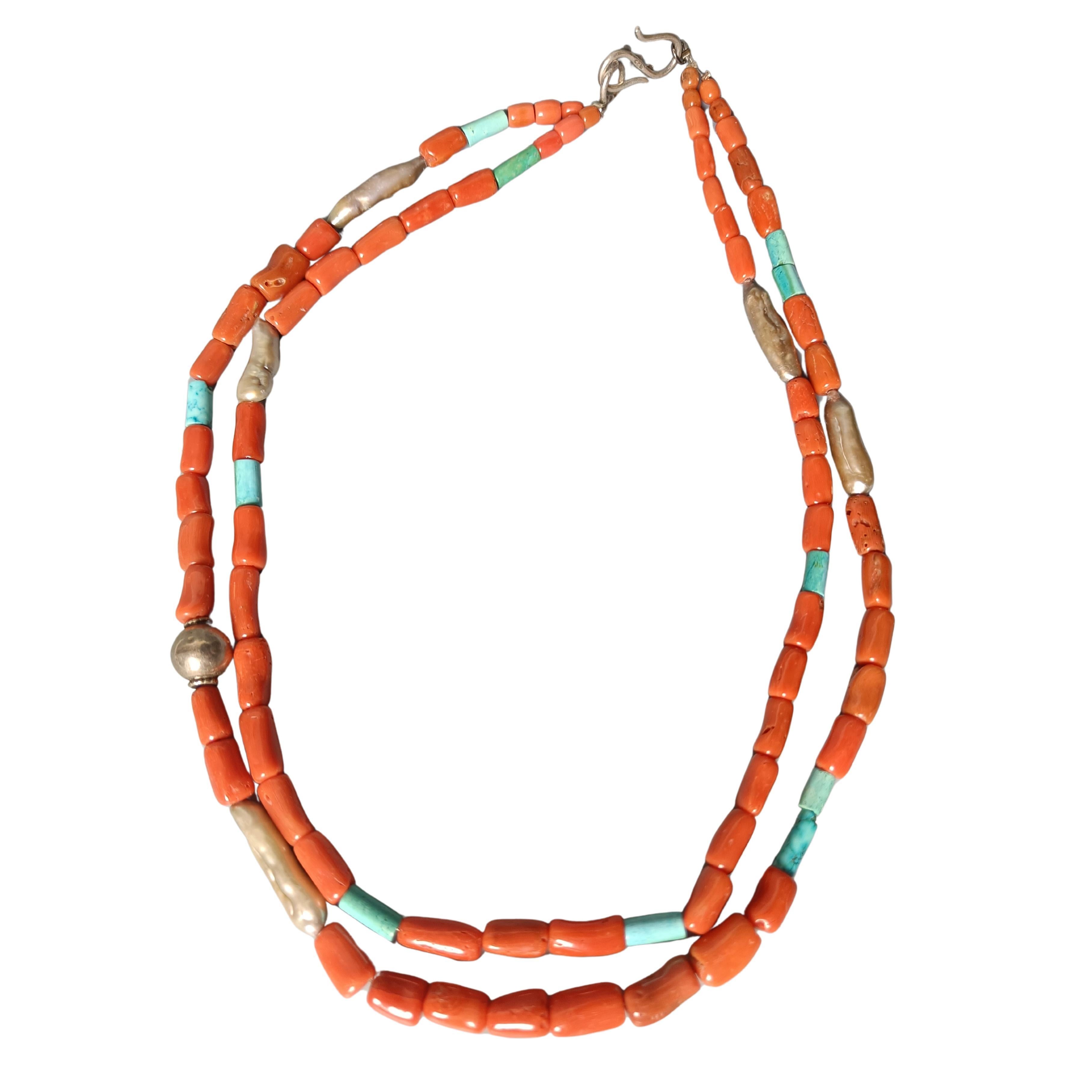 Large Vintage Native American South West style Coral turquoise Necklace For Sale