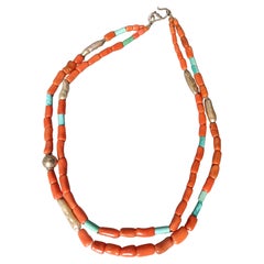 Large Retro Native American South West style Coral turquoise Necklace