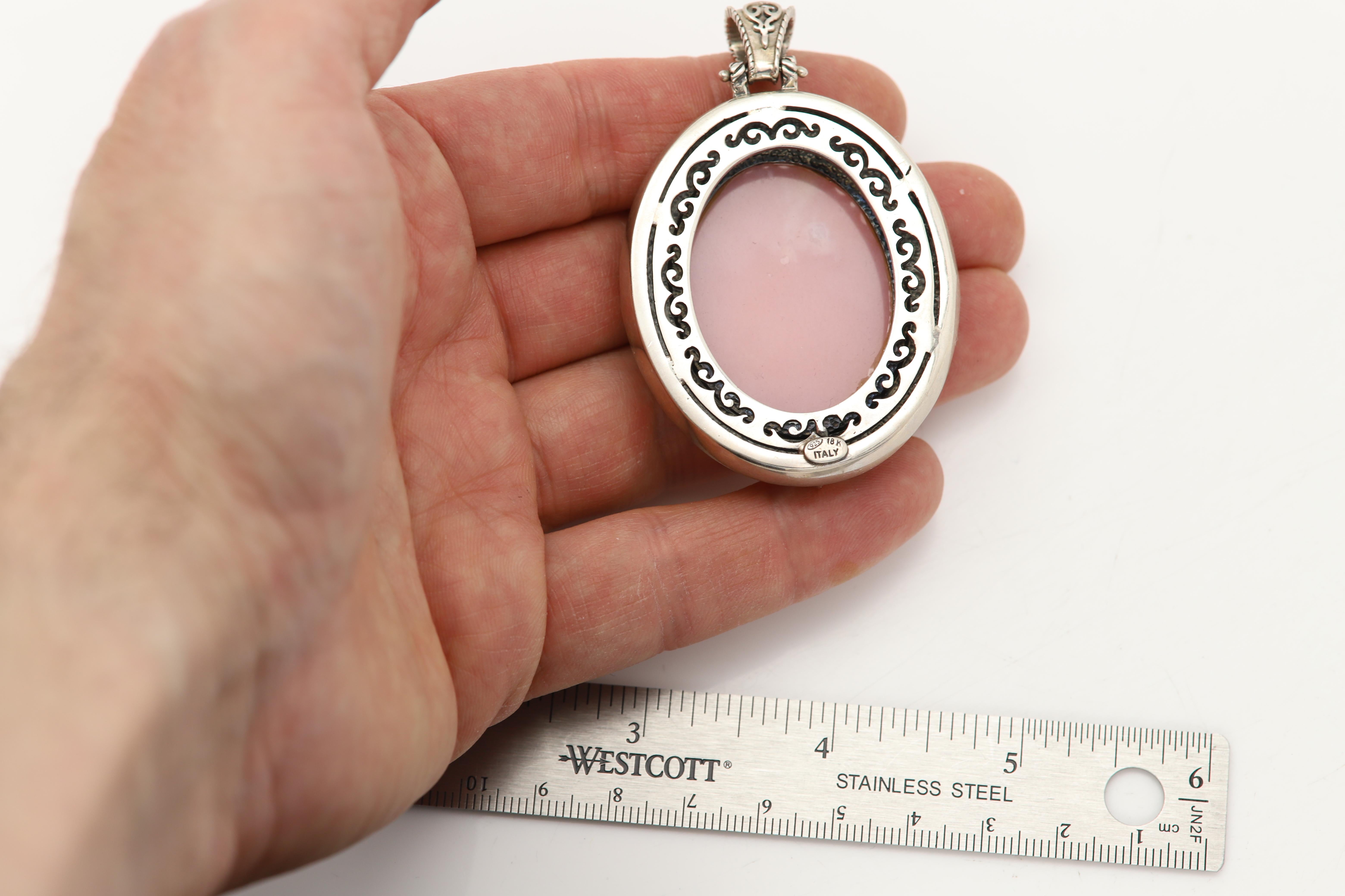 Opale rosa grande ciondolo vintage in pietra naturale Argento 925 e 18k in vendita 6