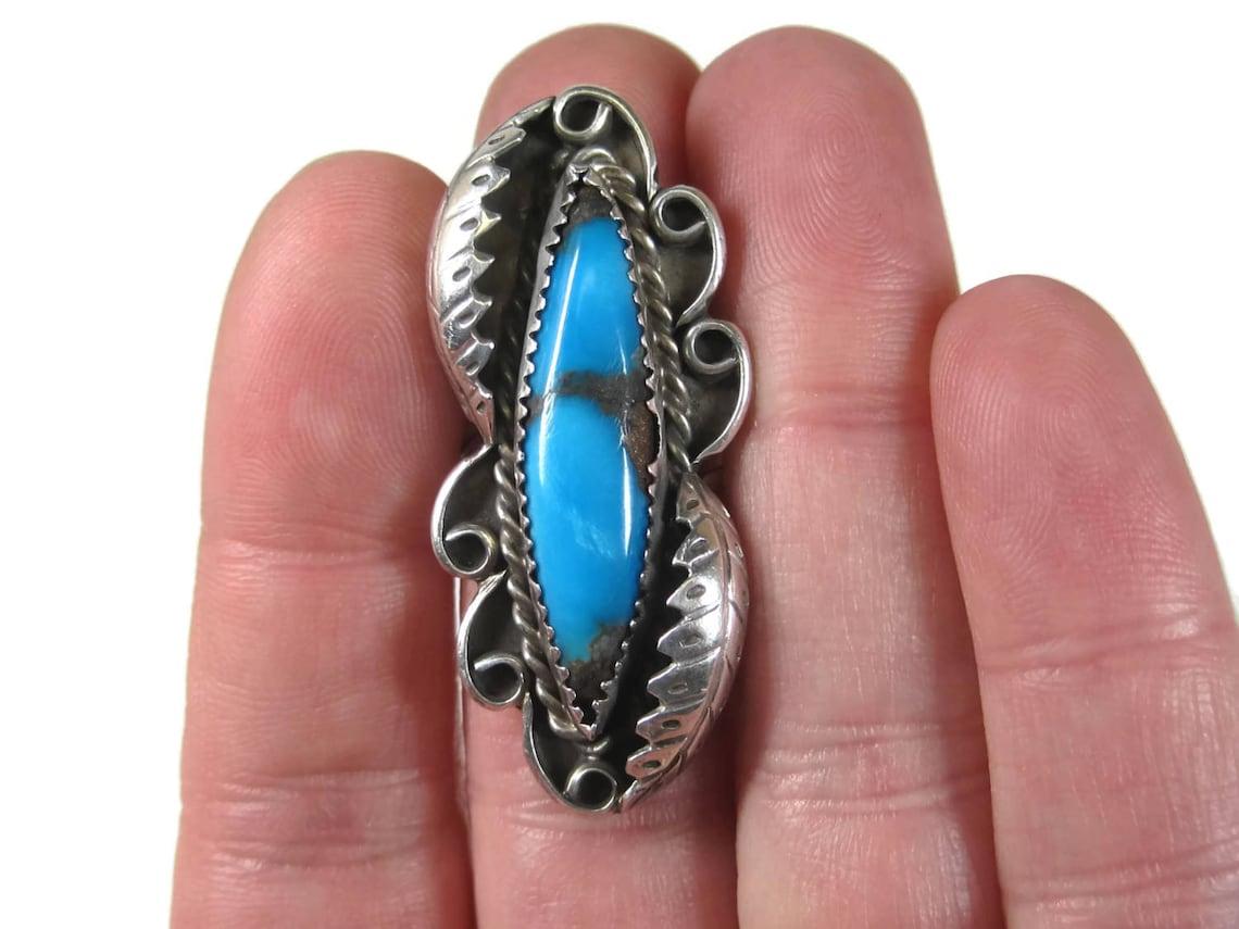 Native American Large Vintage Navajo Turquoise Ring Size 8 For Sale
