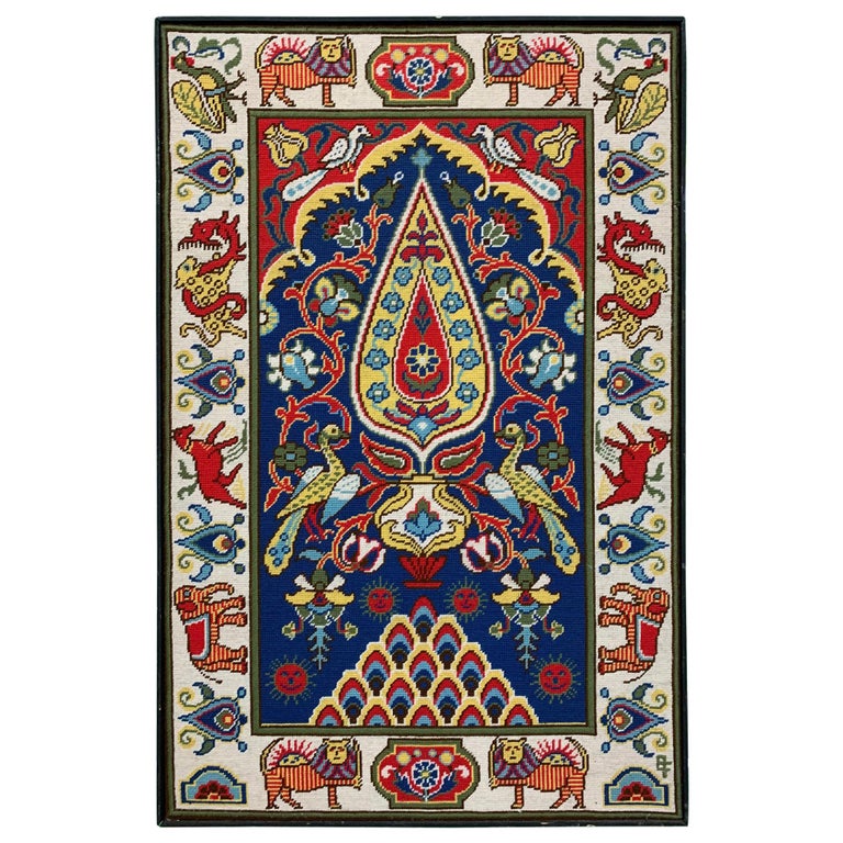 Large Vintage Needlepoint Wall Hanging For Sale at 1stDibs large