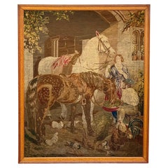 Large Vintage Needlework Wall Hanging in Oak Frame