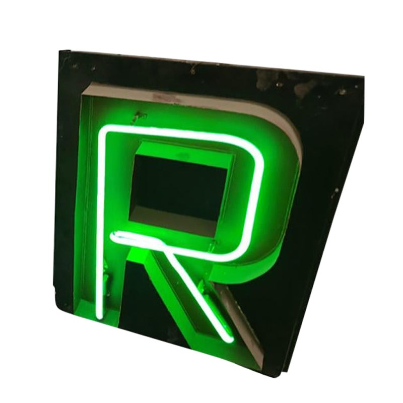 Großer neonfarbener Marquee-Schriftzug „R“ aus dem Panamerikanischen Auditorium