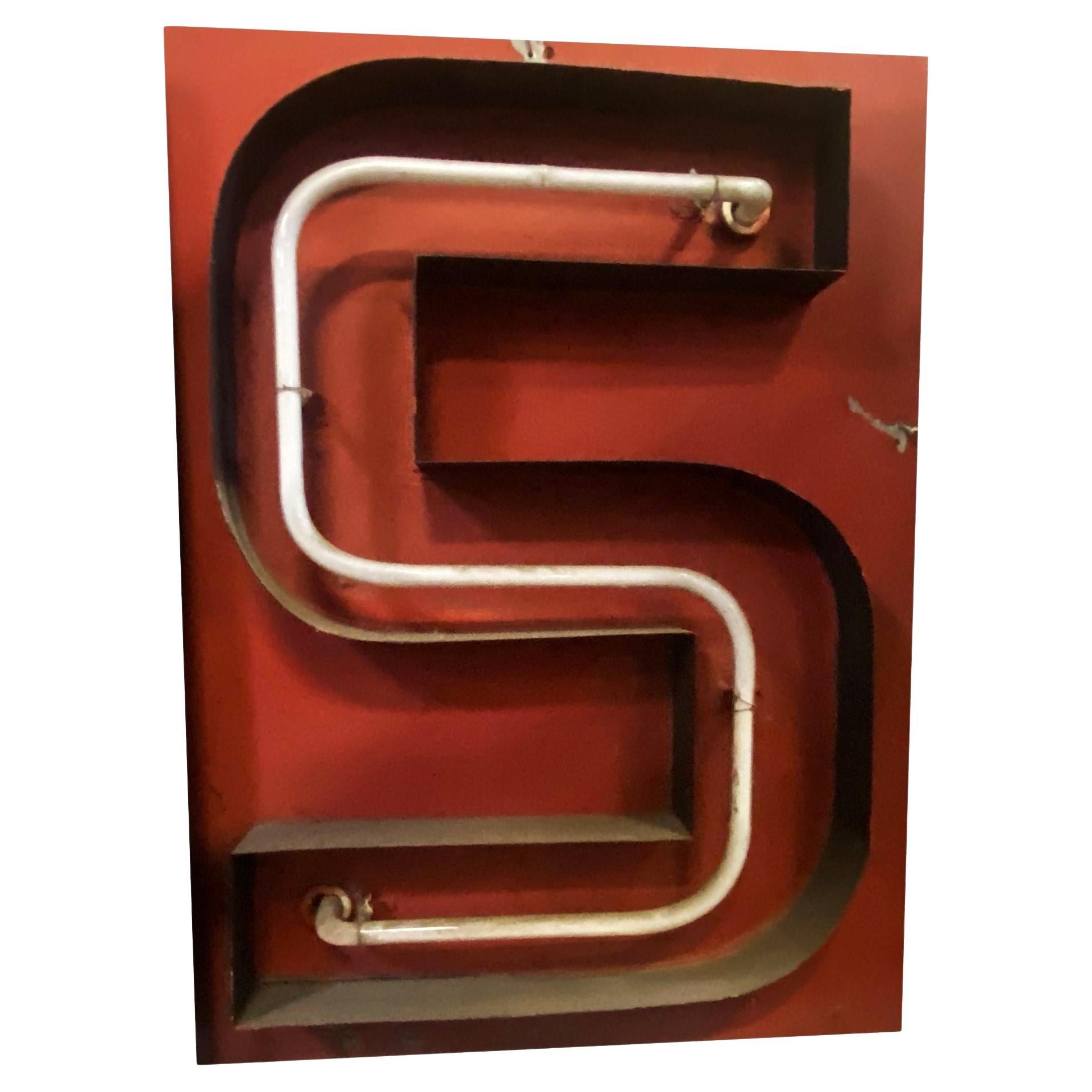 Large Vintage Neon Marquee Letter "S" From Pan American Auditorium For Sale