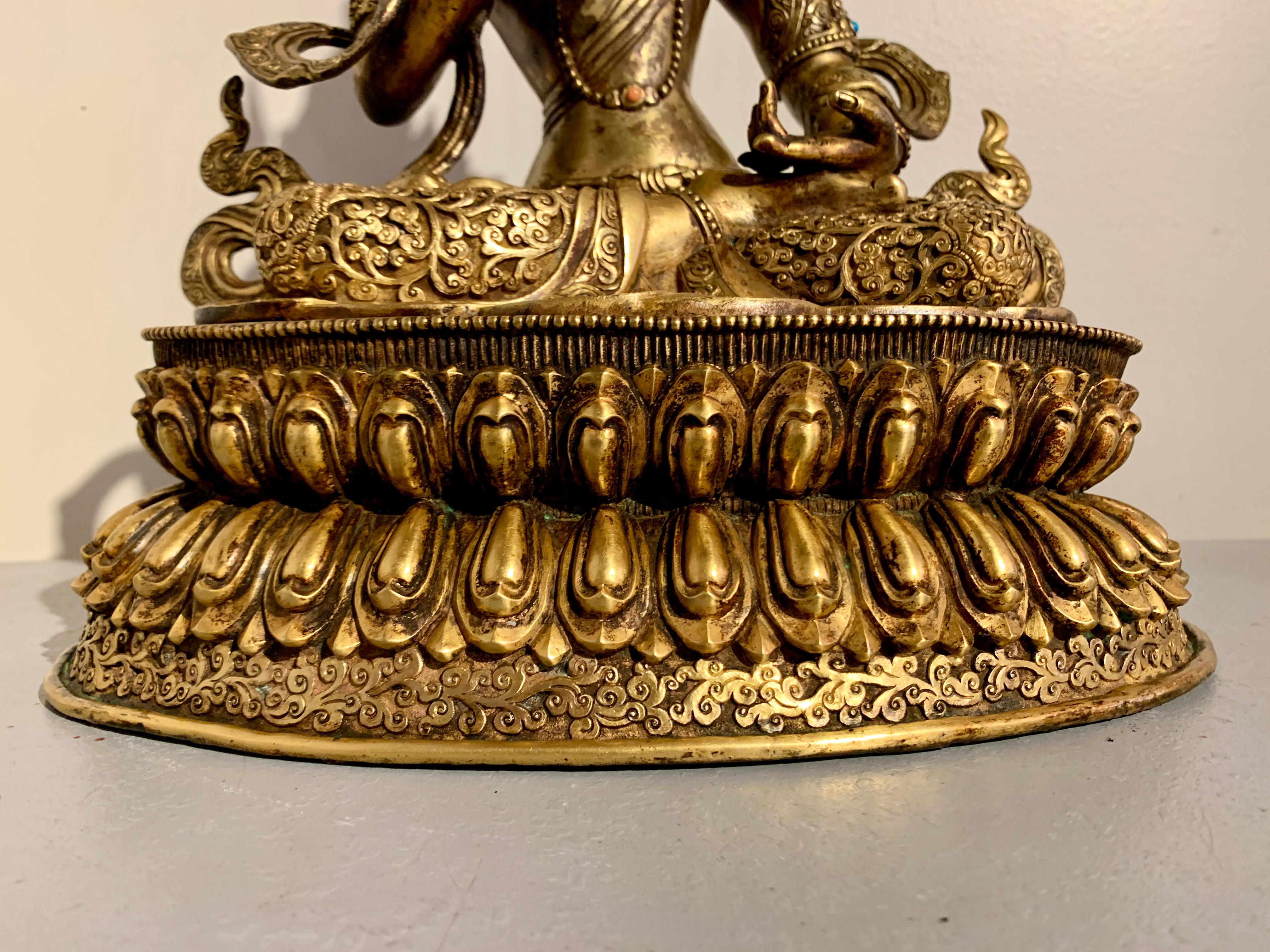 Large Vintage Nepalese Gilt Bronze Vajrasattva Buddha, Mid 20th Century For Sale 3