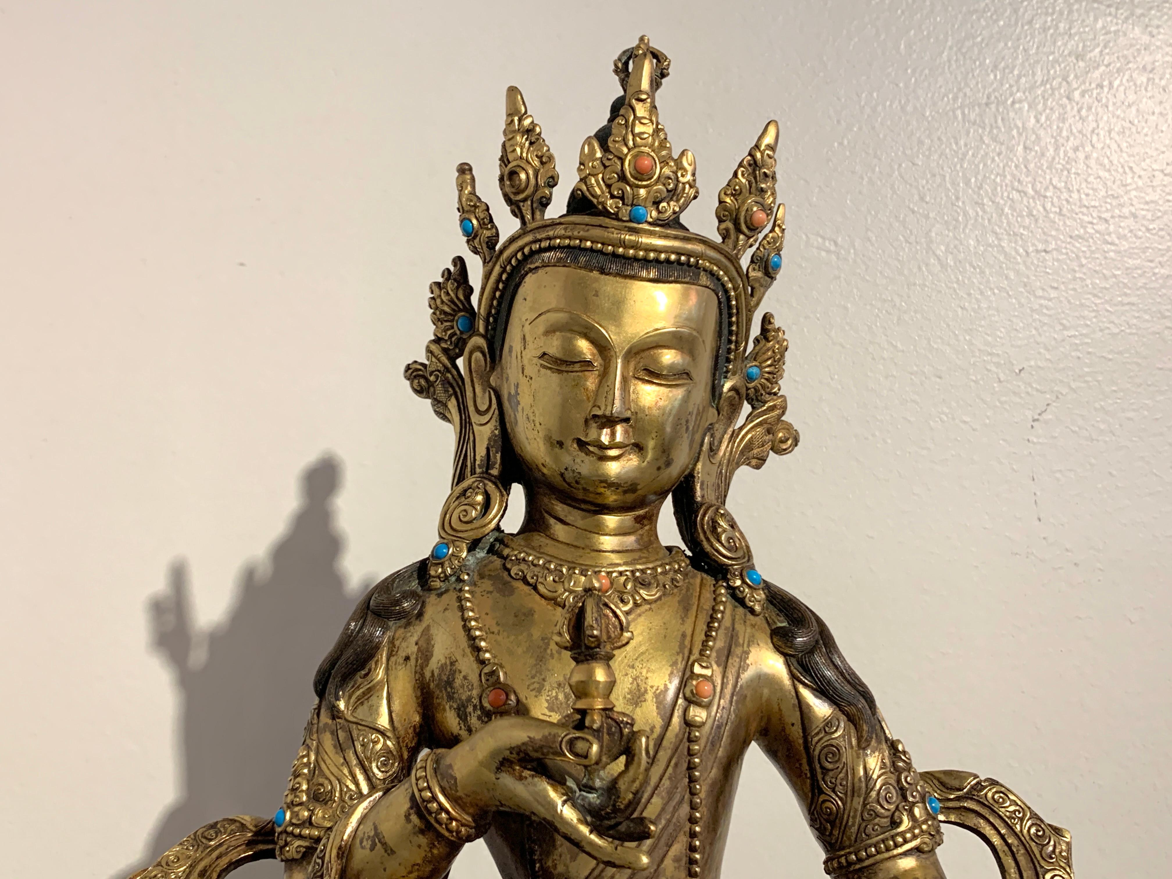 Large Vintage Nepalese Gilt Bronze Vajrasattva Buddha, Mid 20th Century For Sale 11
