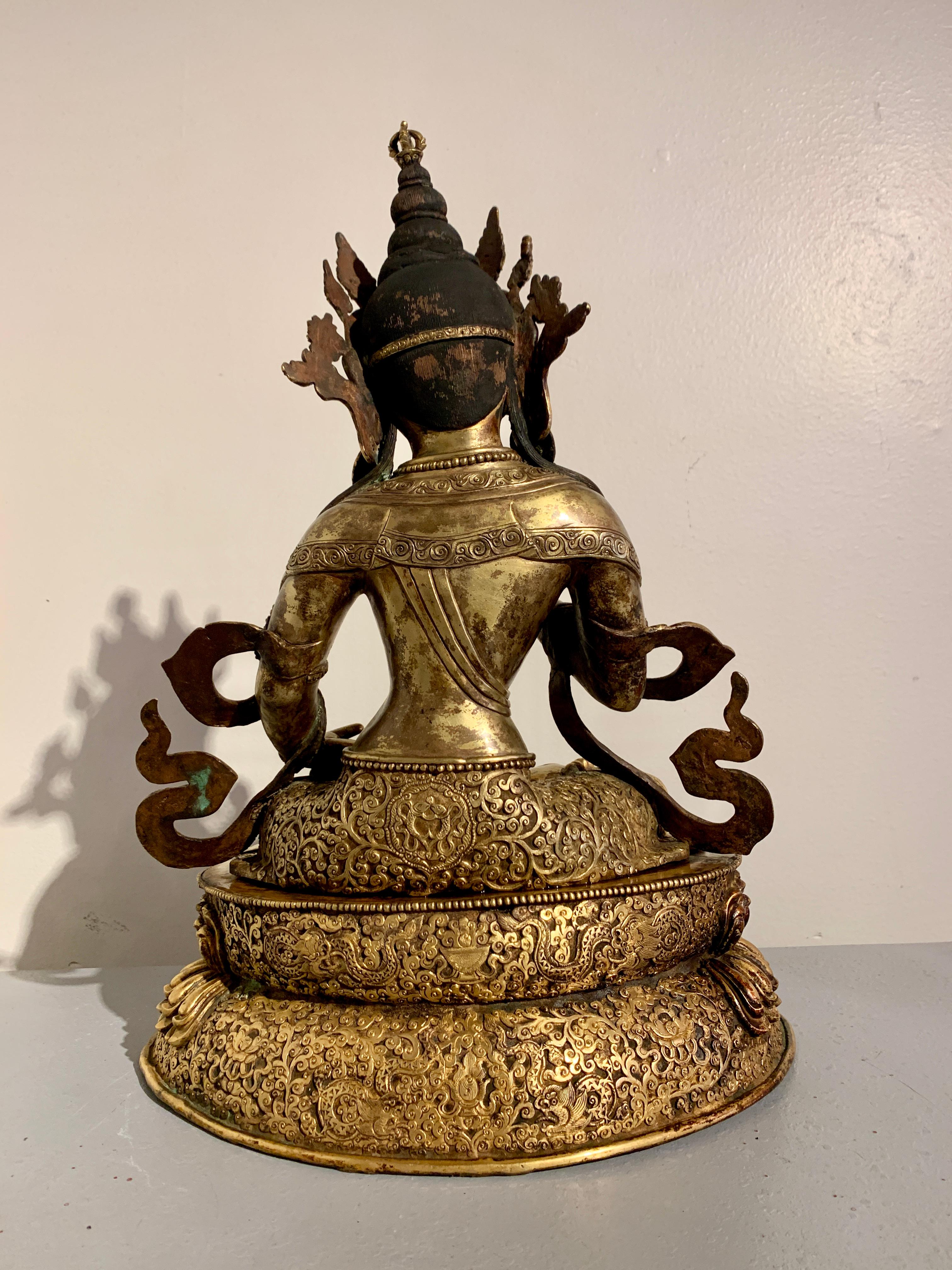 Cast Large Vintage Nepalese Gilt Bronze Vajrasattva Buddha, Mid 20th Century For Sale