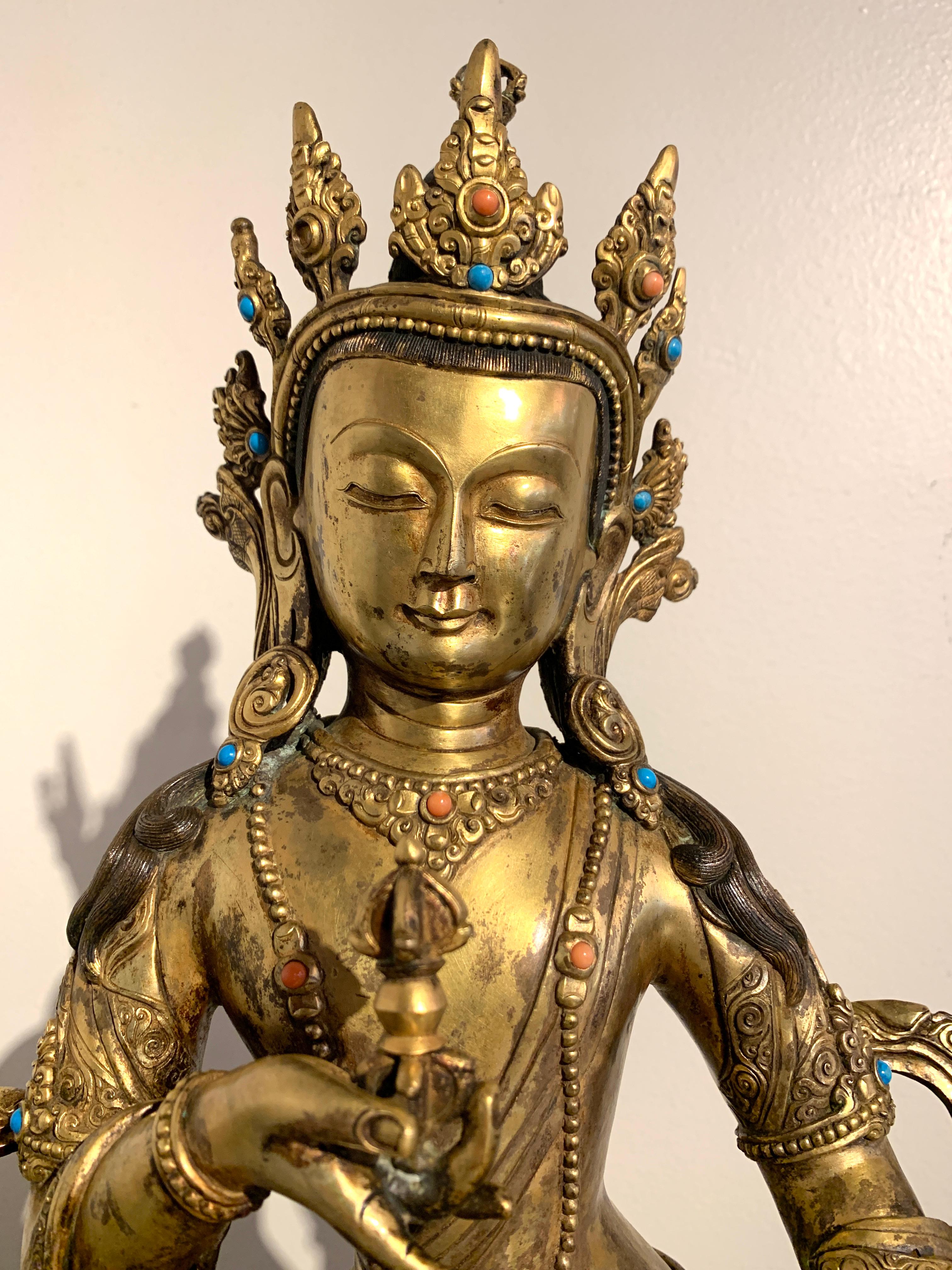 Large Vintage Nepalese Gilt Bronze Vajrasattva Buddha, Mid 20th Century For Sale 2