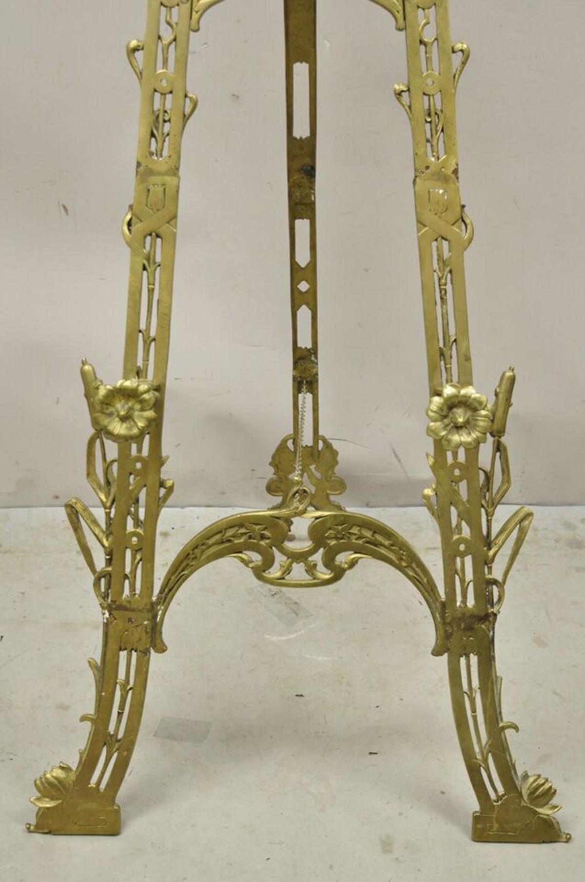 20th Century Large Vintage Nouveau Aesthetic Style Figural Brass Tall Art Easel Display Stand