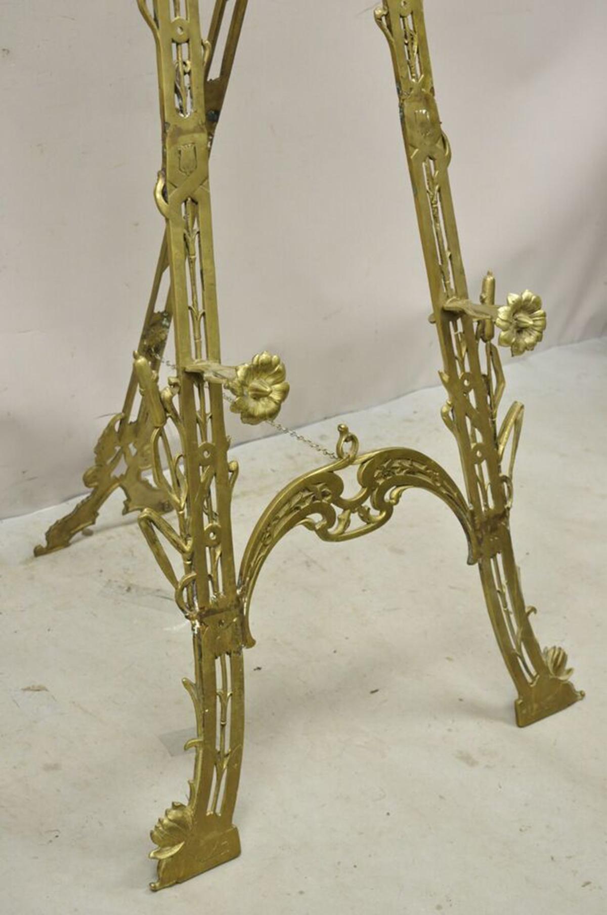 Large Vintage Nouveau Aesthetic Style Figural Brass Tall Art Easel Display Stand 1