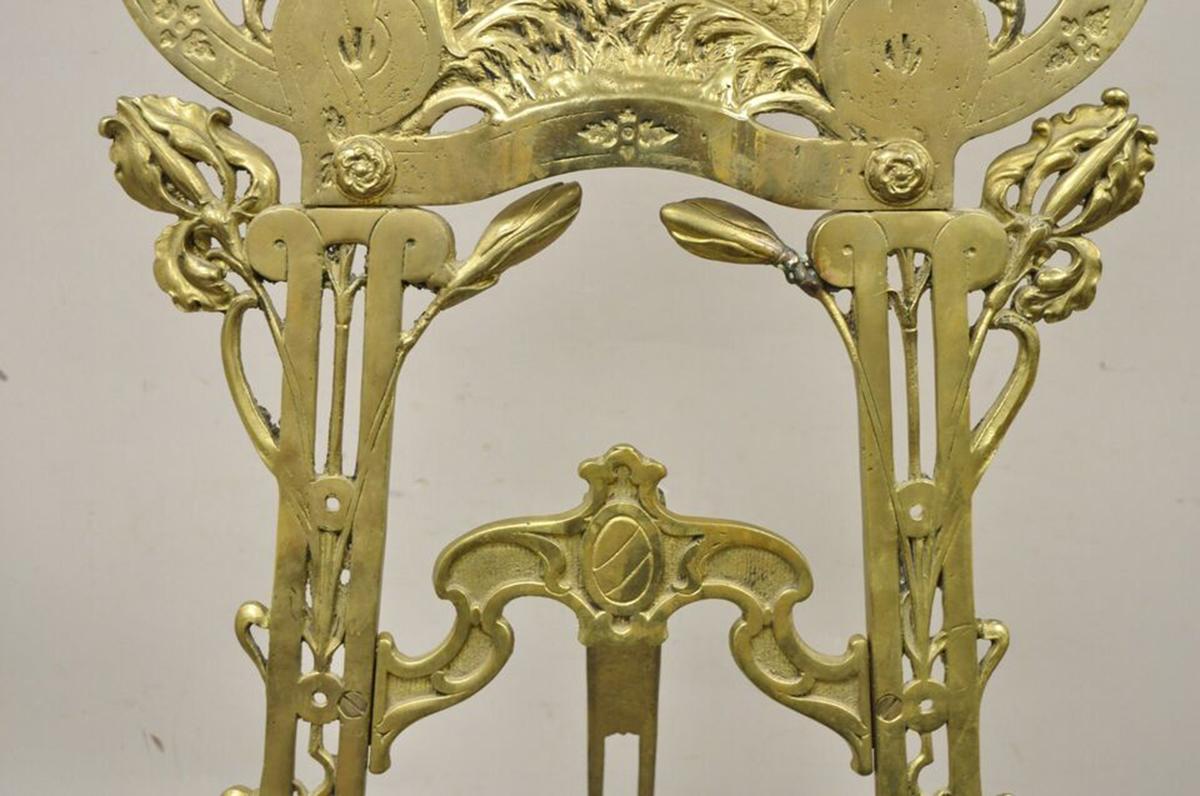 Large Vintage Nouveau Aesthetic Style Figural Brass Tall Art Easel Display Stand 4
