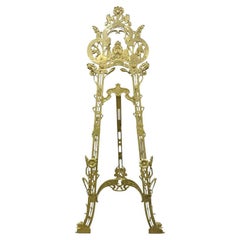 Large Antique Nouveau Aesthetic Style Figural Brass Tall Art Easel Display Stand
