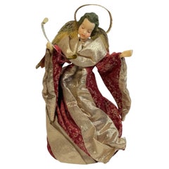 Large Vintage Nuremberg Gold Foil Golden Angel Christmas Tree Topper 1960s