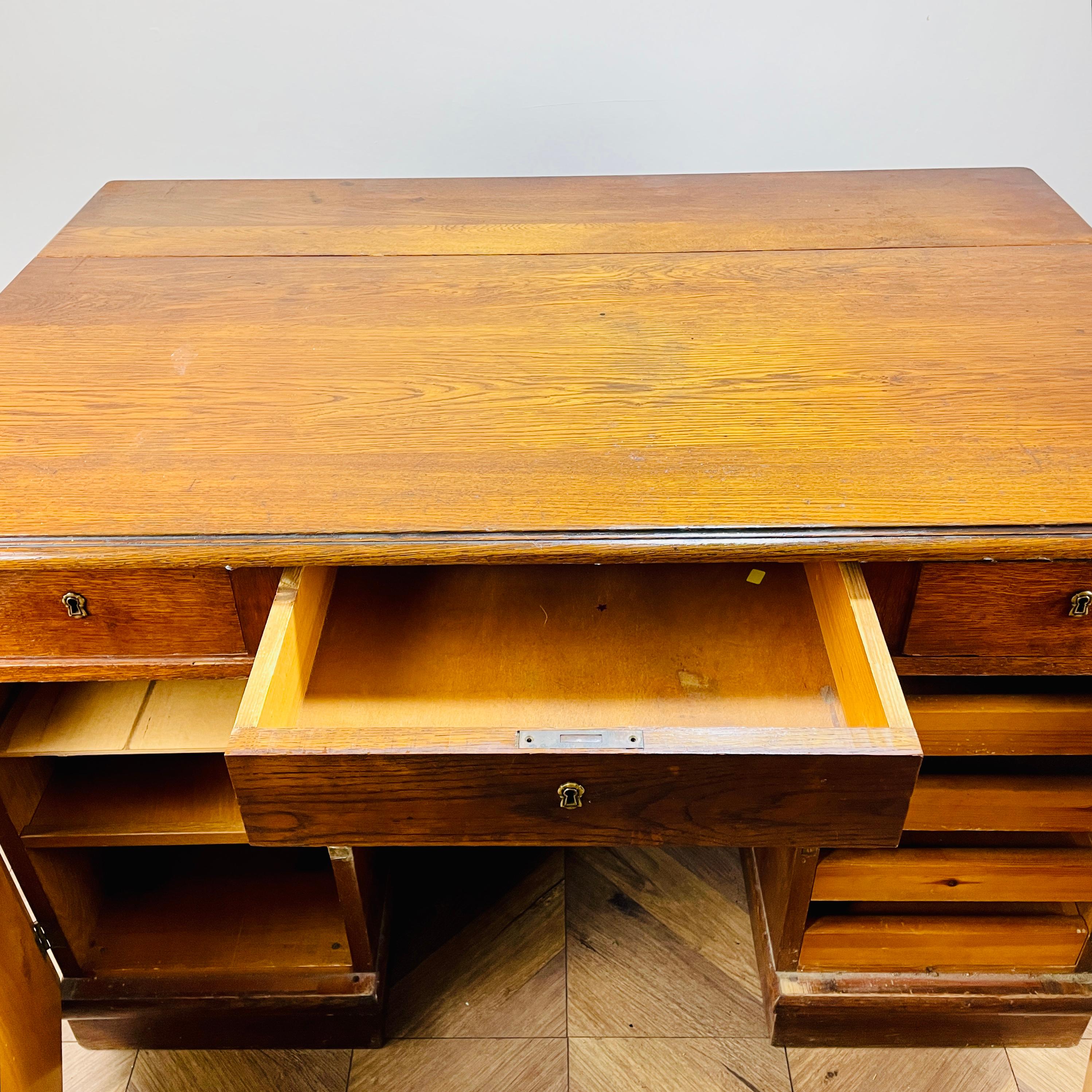 Large Vintage Oak Desk, Double Sided with Display End For Sale 5