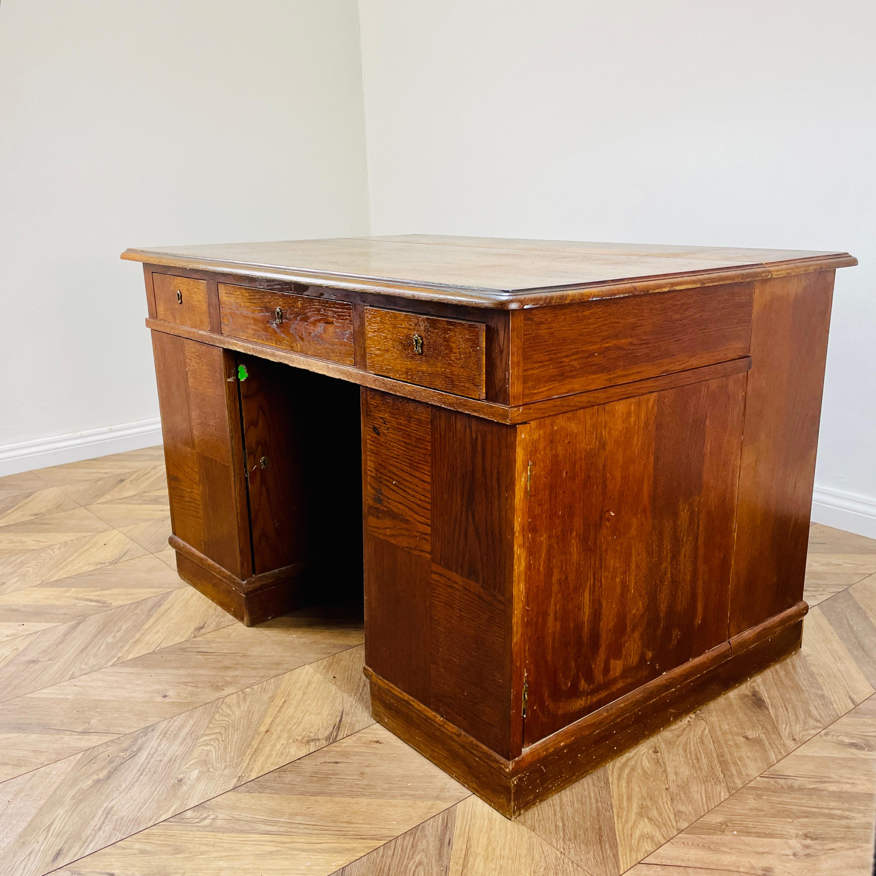 Large Vintage Oak Desk, Double Sided with Display End For Sale 6