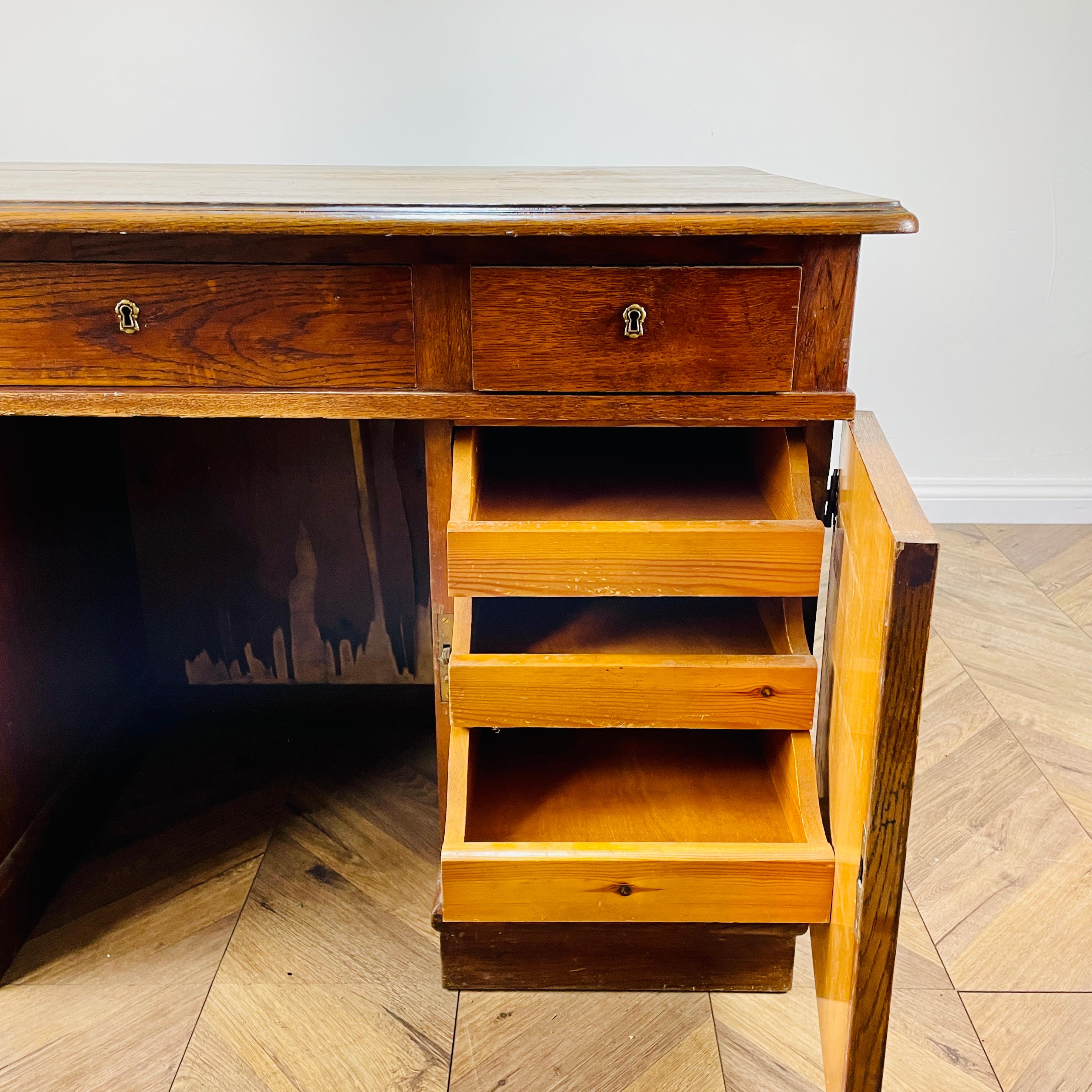 Large Vintage Oak Desk, Double Sided with Display End For Sale 8