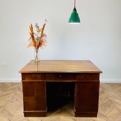 Large Vintage Oak Desk, Double Sided with Display End