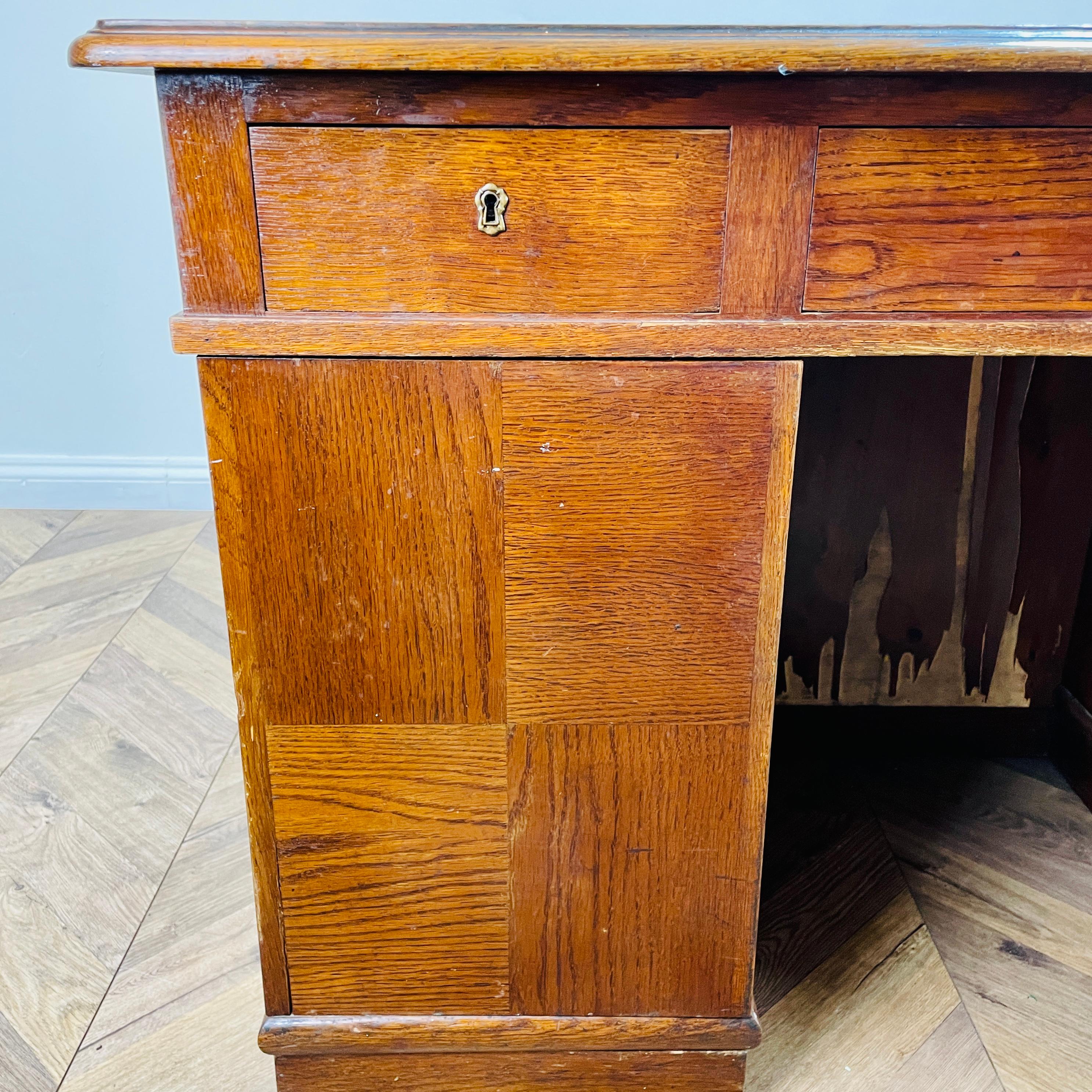 British Large Vintage Oak Desk, Double Sided with Display End For Sale