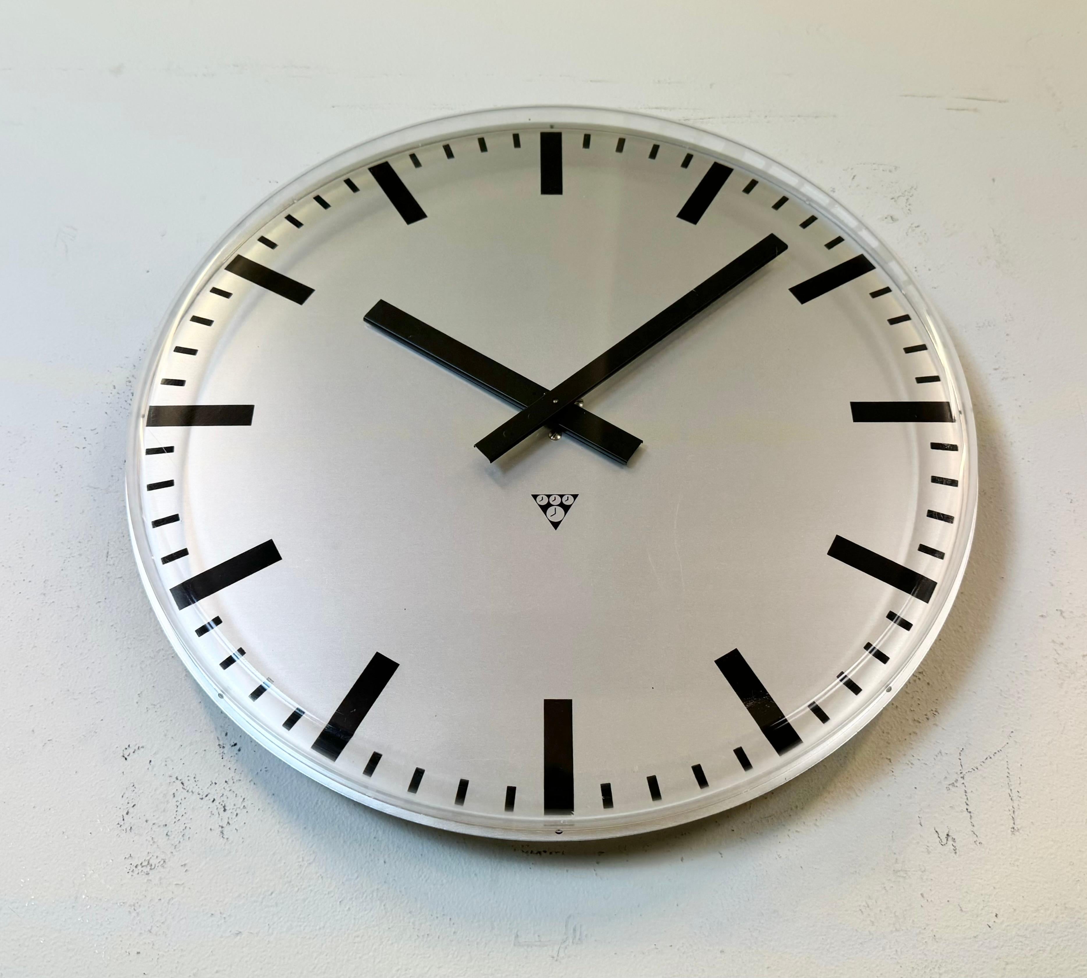 Aluminum Large Vintage Office Wall Clock from Pragotron, 1980s For Sale