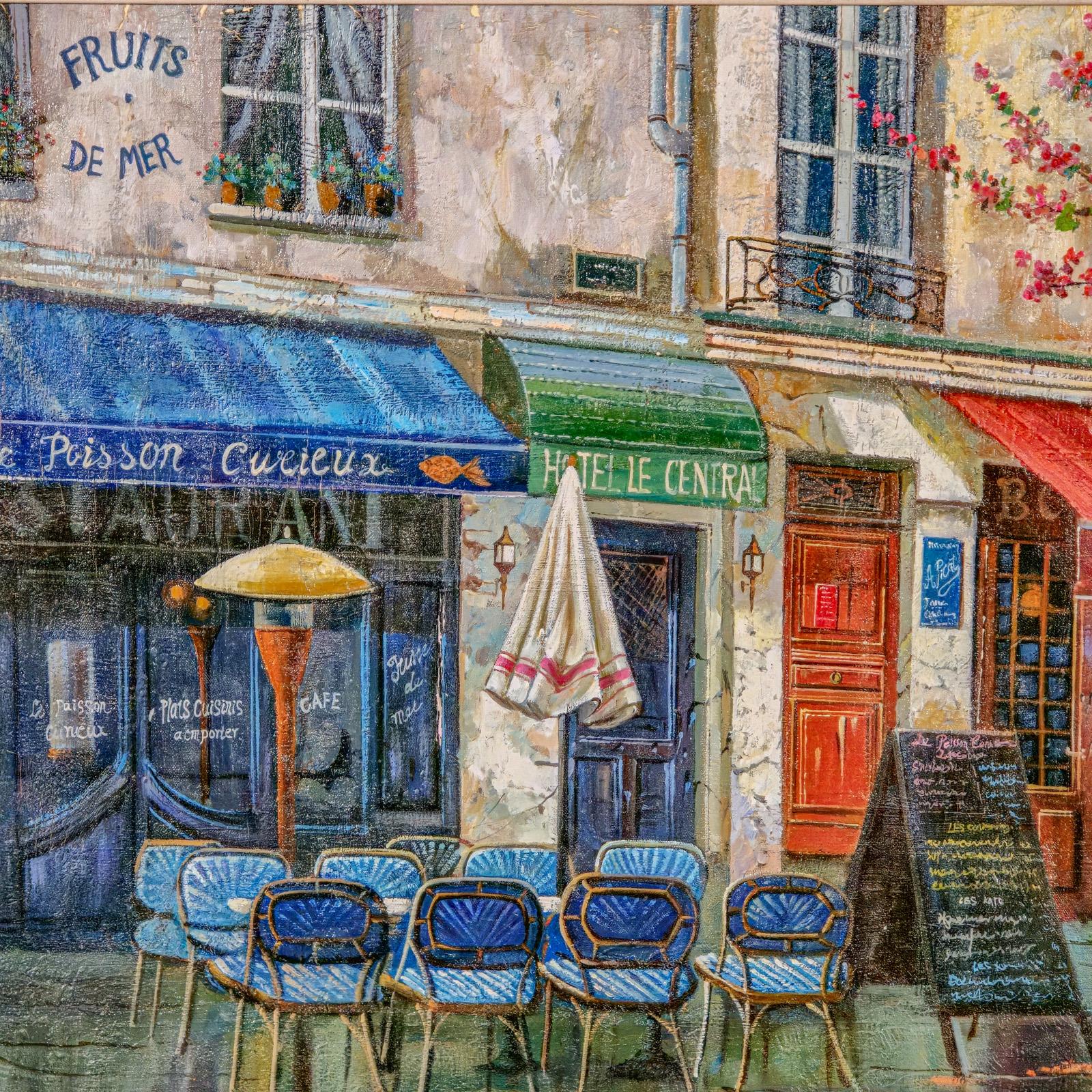 Grande huile sur toile, Paris, peinture, scène de rue parisienne, art encadré Bon état - En vente à Hele, Devon, GB