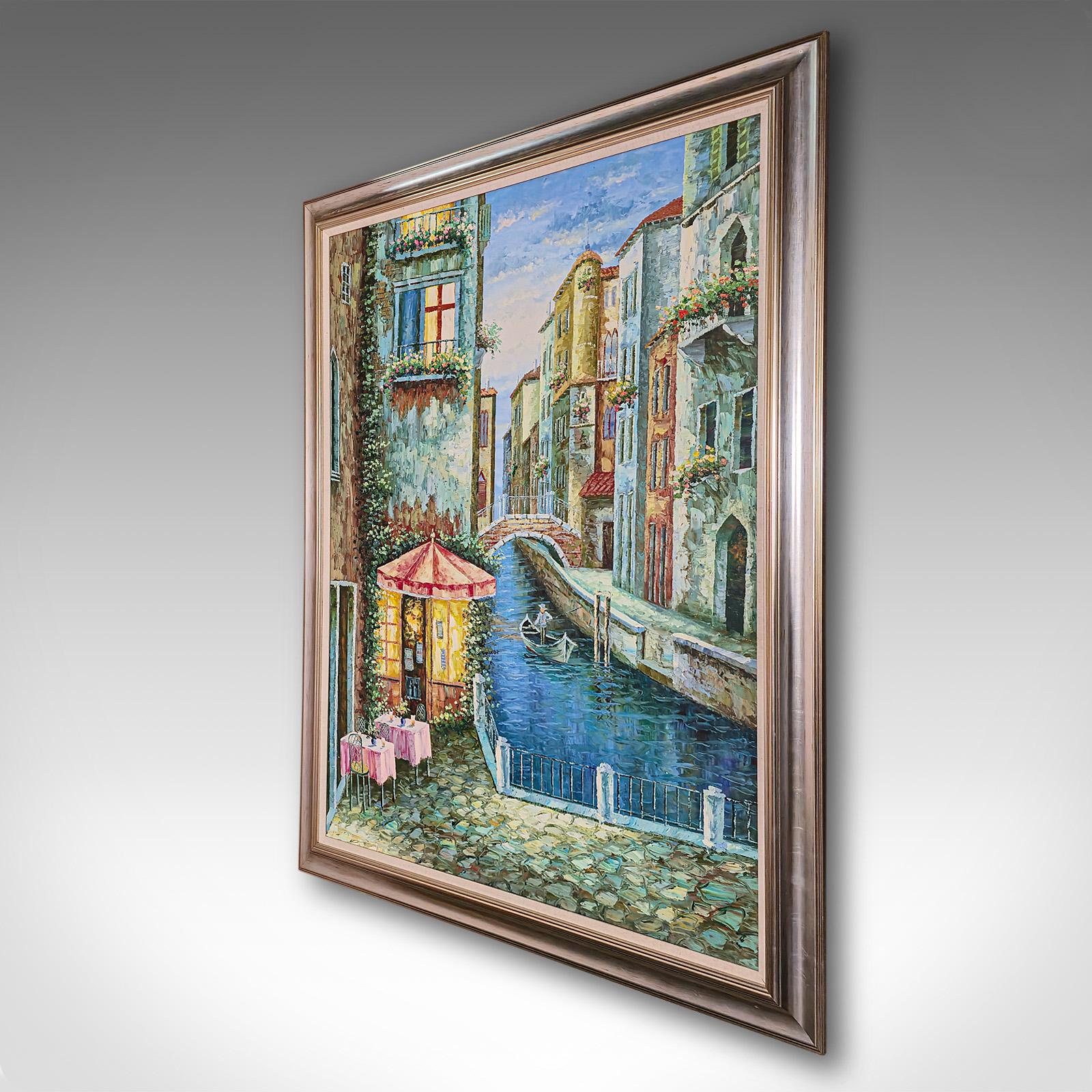 Unknown Large Vintage Oil on Canvas, Venice, Painting, Venetian Street Scene, Framed Art For Sale