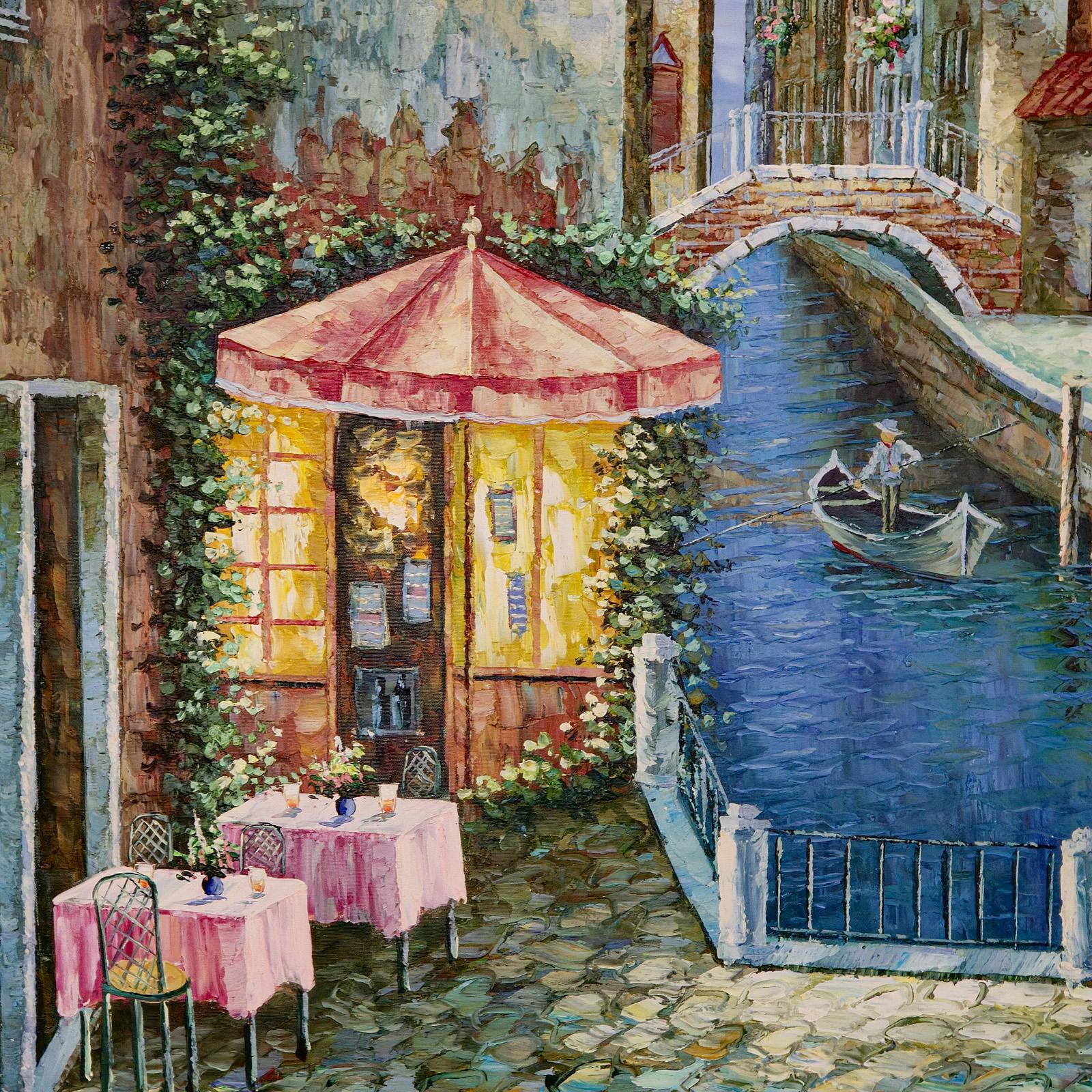 20th Century Large Vintage Oil on Canvas, Venice, Painting, Venetian Street Scene, Framed Art For Sale