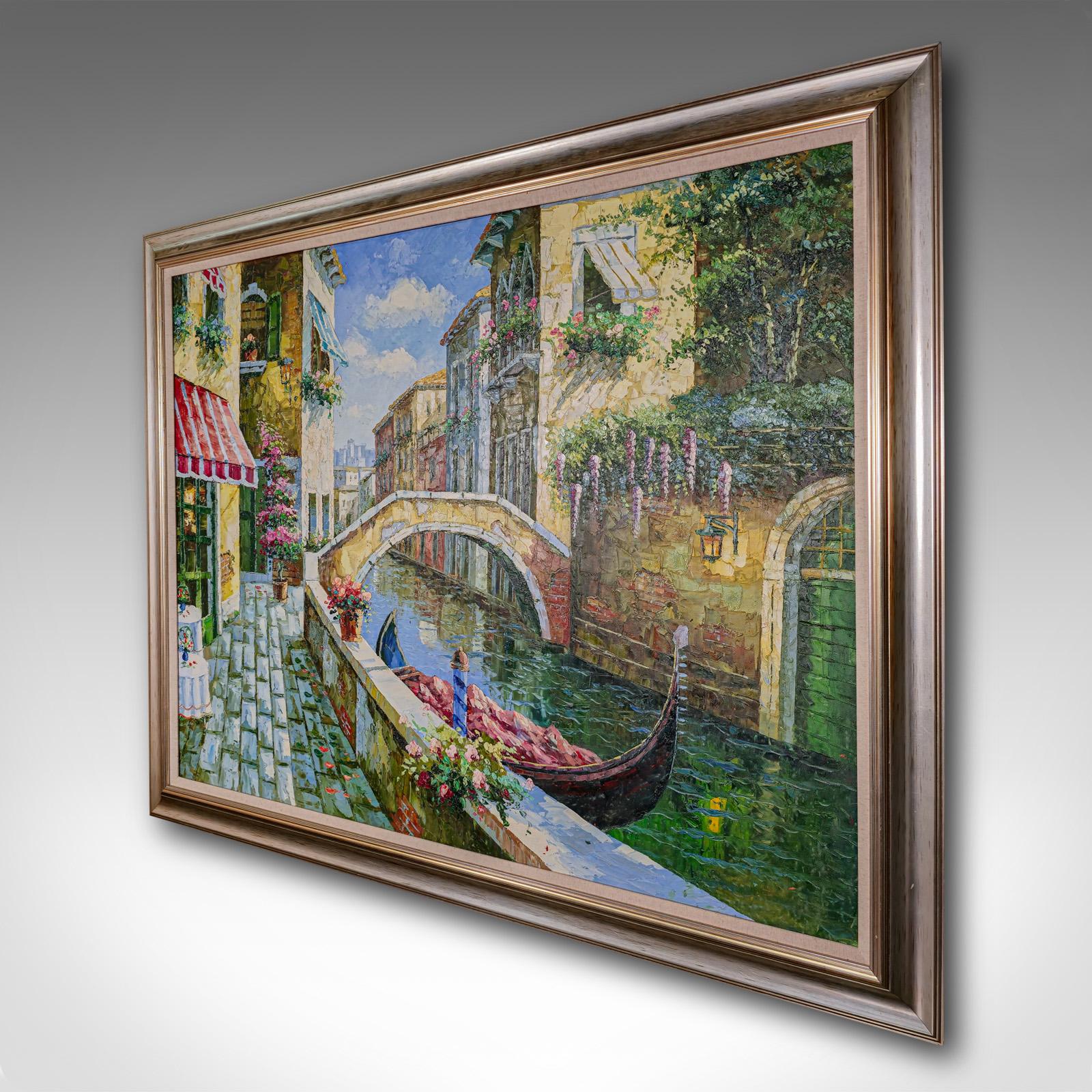Mid-Century Modern Large Vintage Oil On Canvas, Venice, Passage to San Marco, Painting, Framed Art For Sale