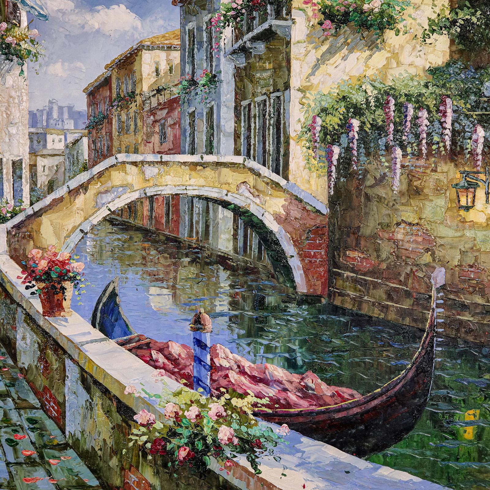 Large Vintage Oil On Canvas, Venice, Passage to San Marco, Painting, Framed Art In Good Condition For Sale In Hele, Devon, GB