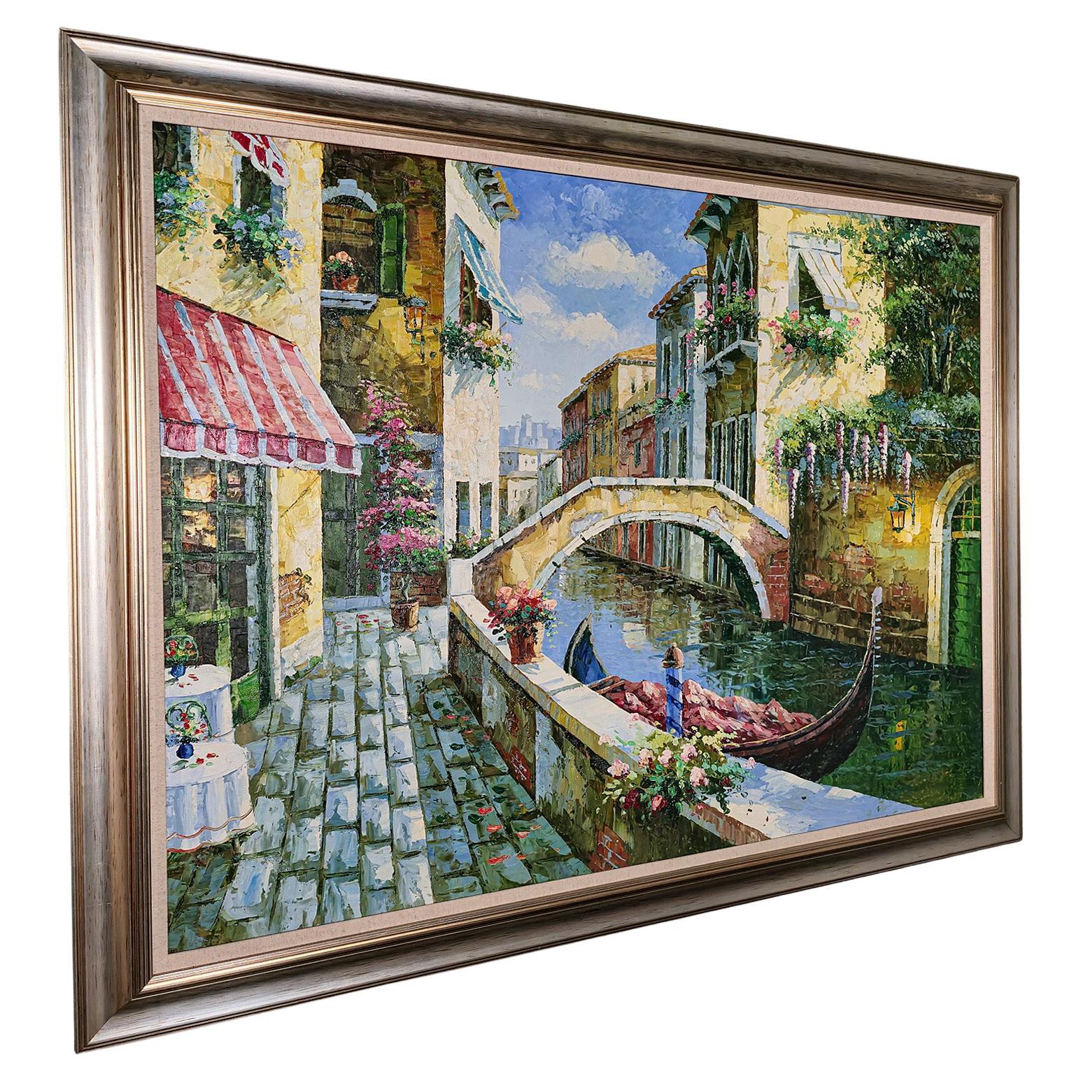 Large Vintage Oil On Canvas, Venice, Passage to San Marco, Painting, Framed Art For Sale