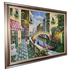 Large Retro Oil On Canvas, Venice, Passage to San Marco, Painting, Framed Art