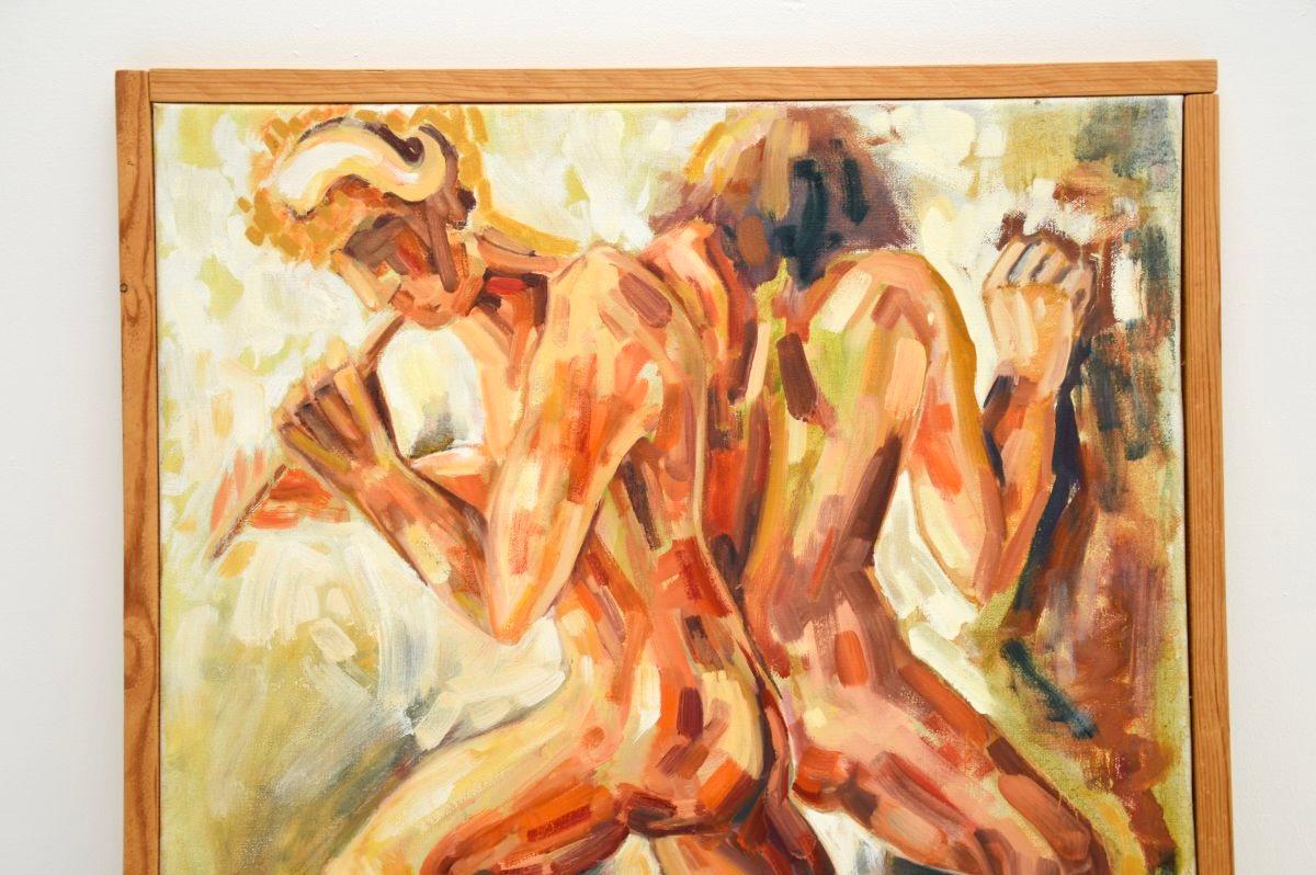 Un bellissimo e impressionante dipinto a olio d'epoca di nudi di grandi dimensioni. Questo è un pezzo superbo, è etichettato sul retro ed è stato dipinto da Josephine Tang in Danimarca. Sembra risalire agli anni '70 circa.

L'opera è ben eseguita
