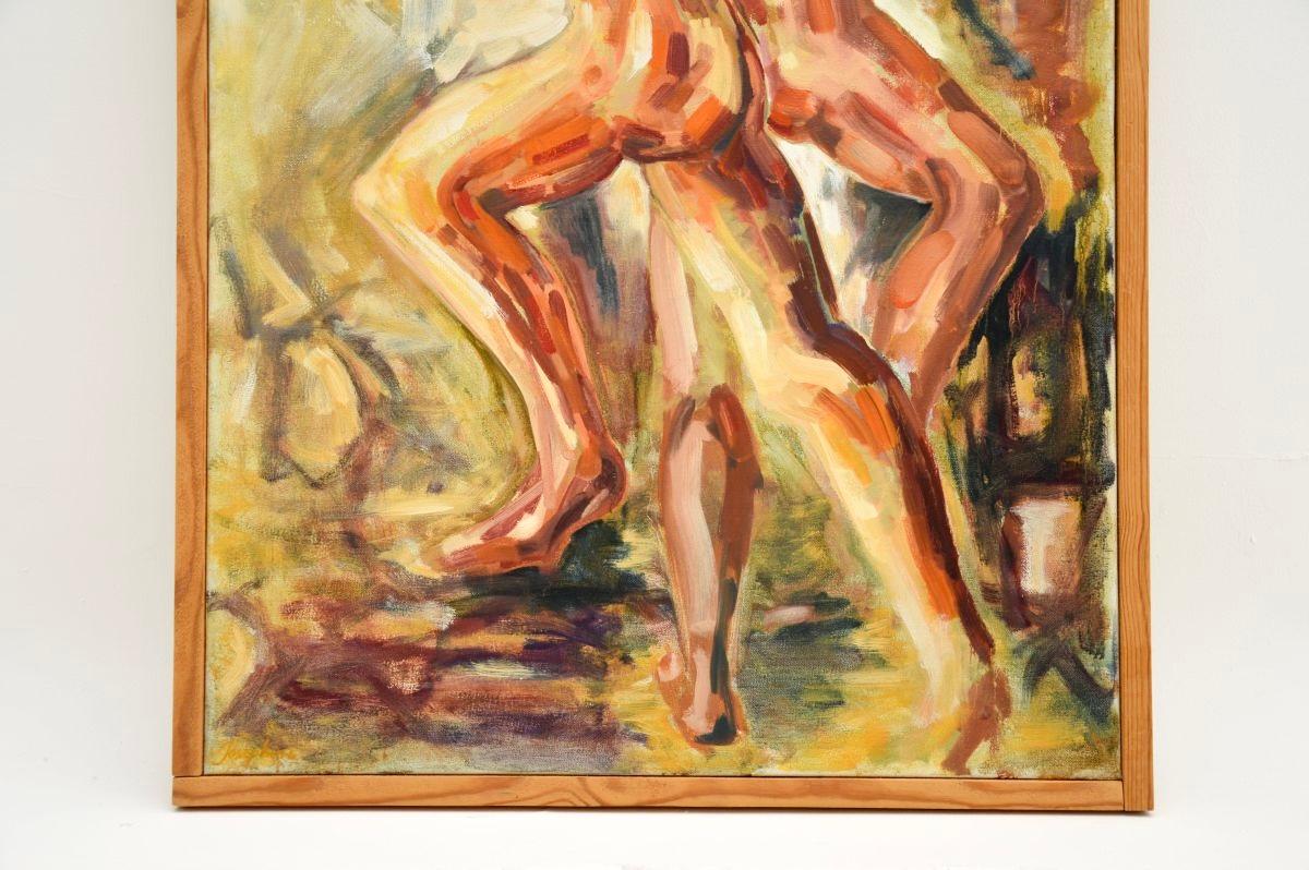 Mid-Century moderno Grande dipinto ad olio di nudi vintage in vendita