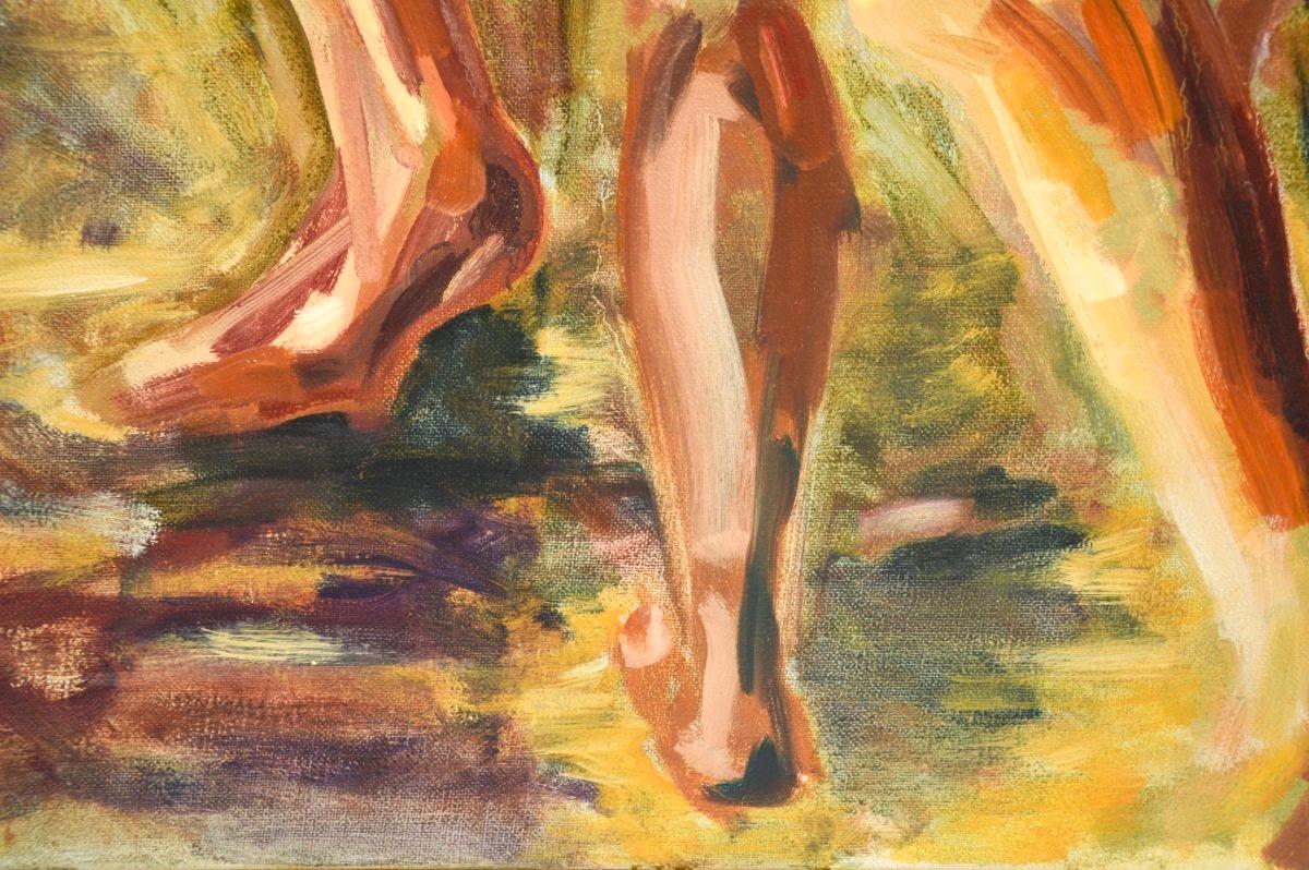 Fine XX secolo Grande dipinto ad olio di nudi vintage in vendita