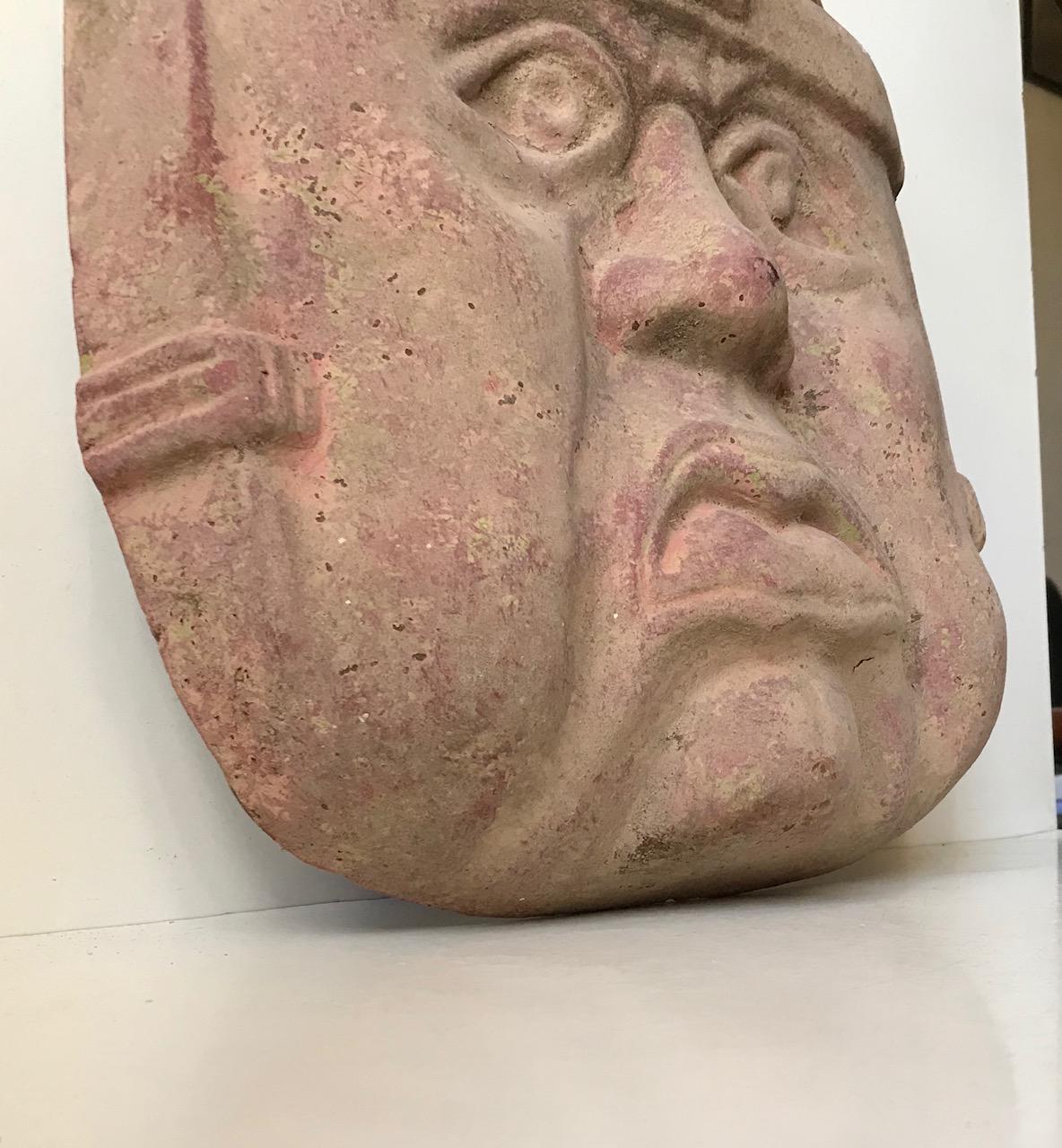 Late 20th Century Large Vintage Olmec Terracotta Wall Head, Mexico 1970s For Sale