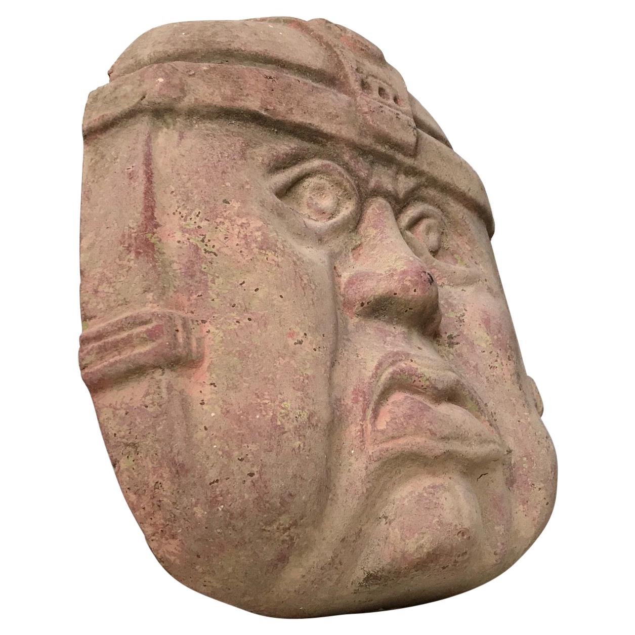Large Vintage Olmec Terracotta Wall Head, Mexico 1970s For Sale