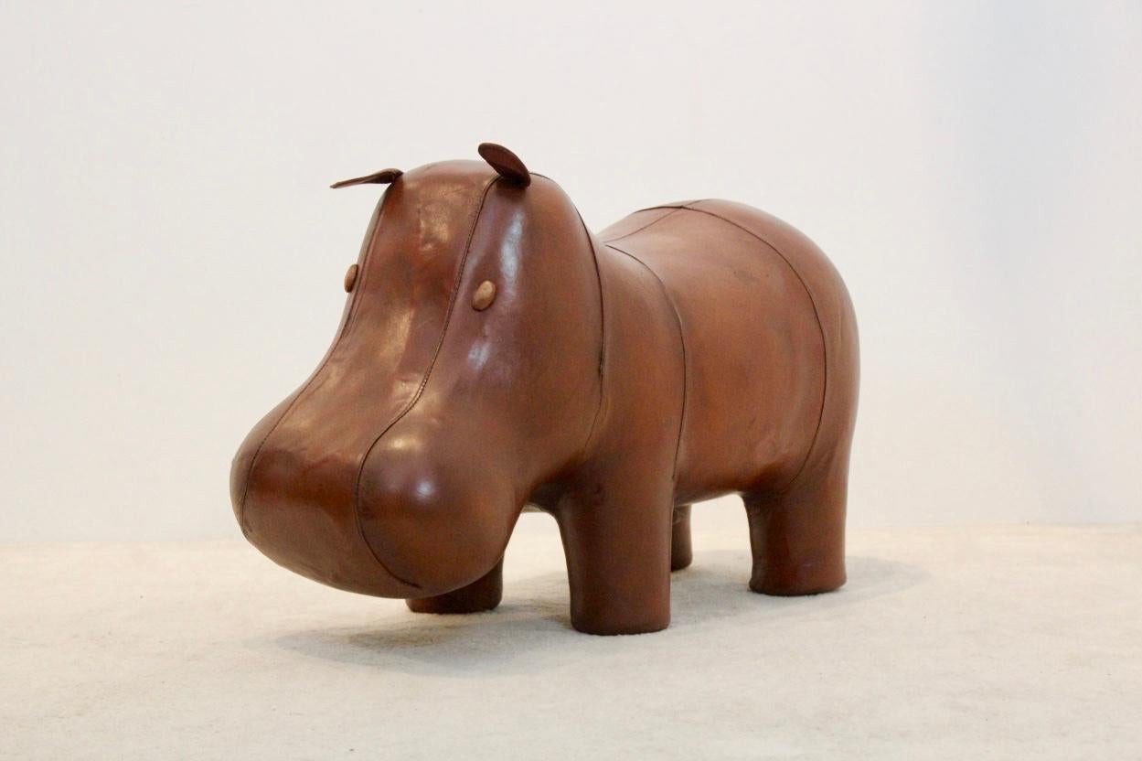Mid-Century Modern Large Vintage Omersa Brown Leather Hippo
