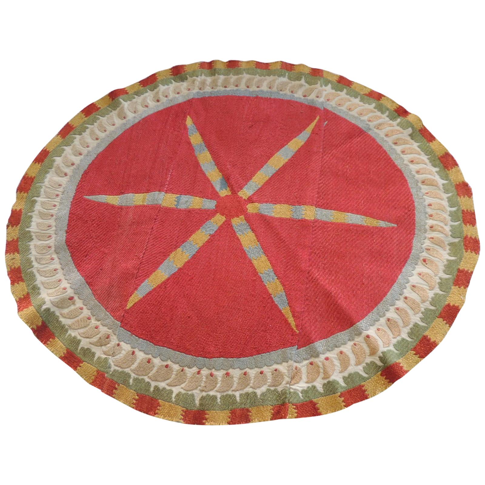 Large Vintage Orange and Yellow Oval Suzani Textile Fragment