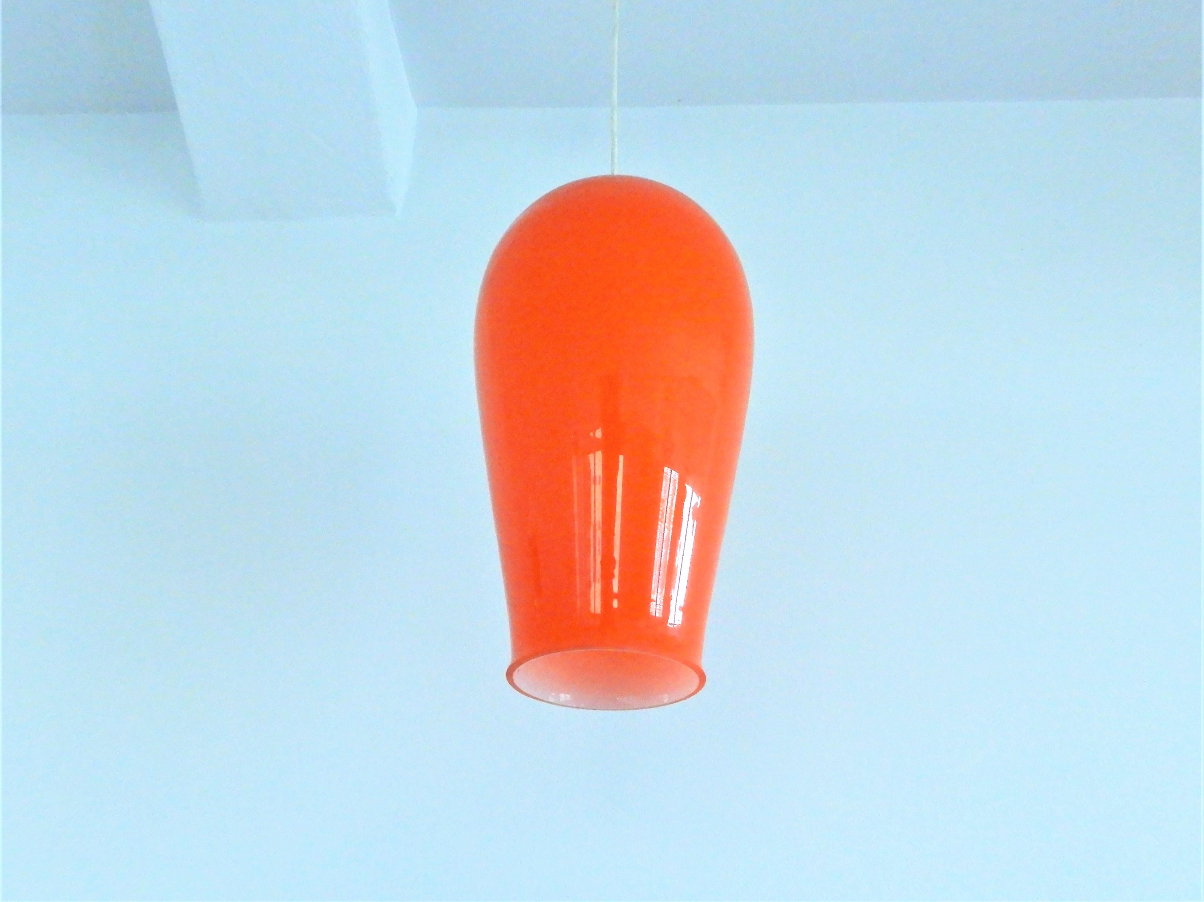 Mid-Century Modern Large Vintage Orange Glass Pendant Lamp, 1960s