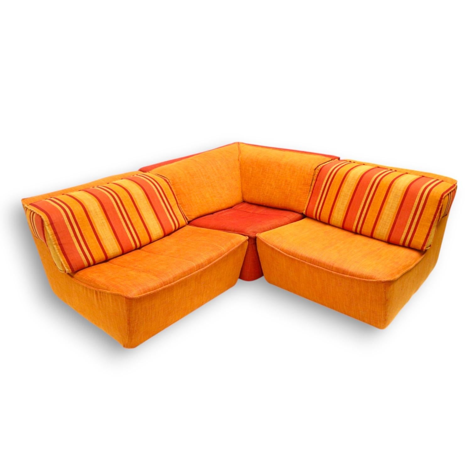 Mid-Century Modern Large vintage orange modular sofa from Chateau d'Ax