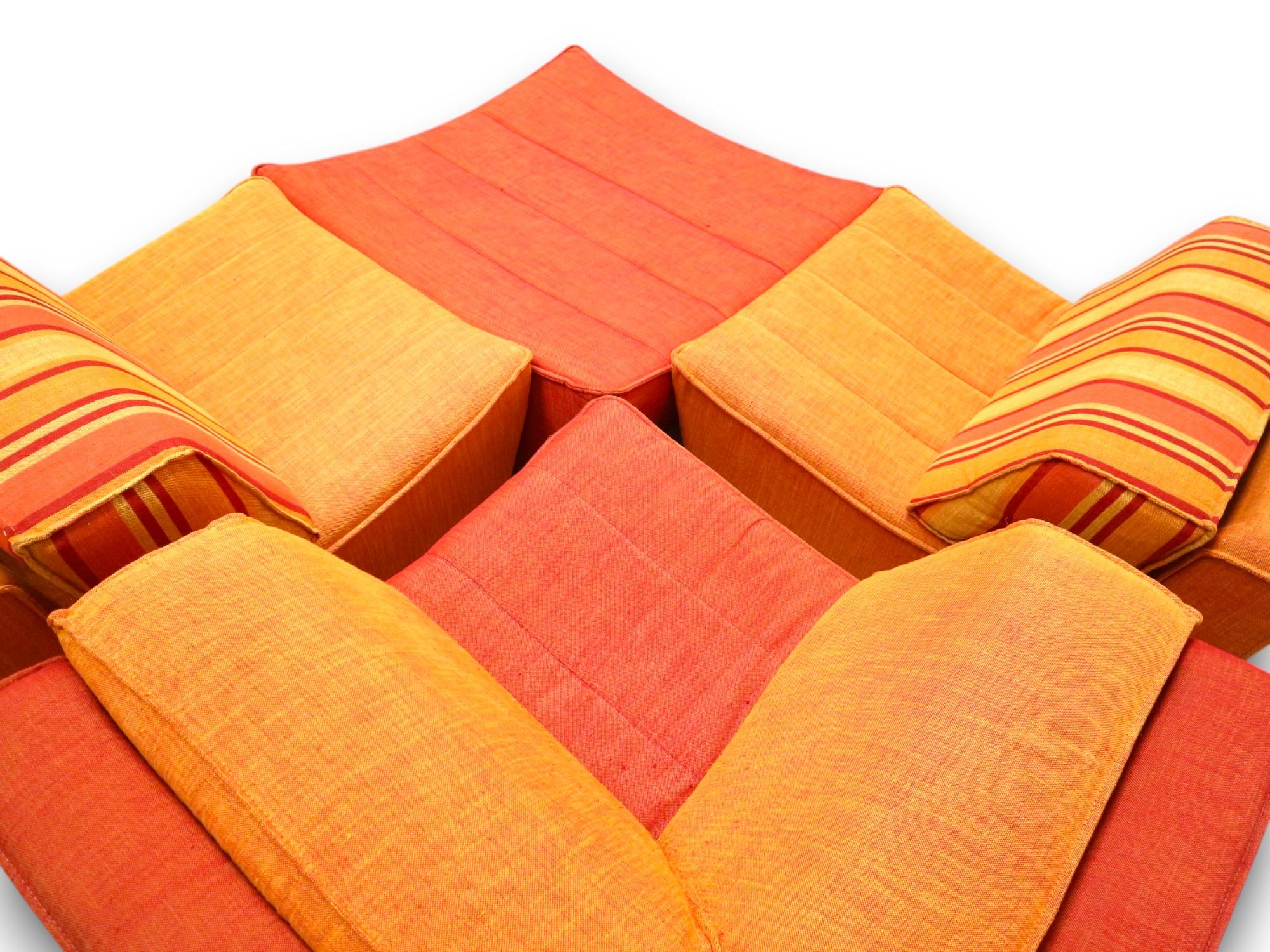 Fabric Large vintage orange modular sofa from Chateau d'Ax